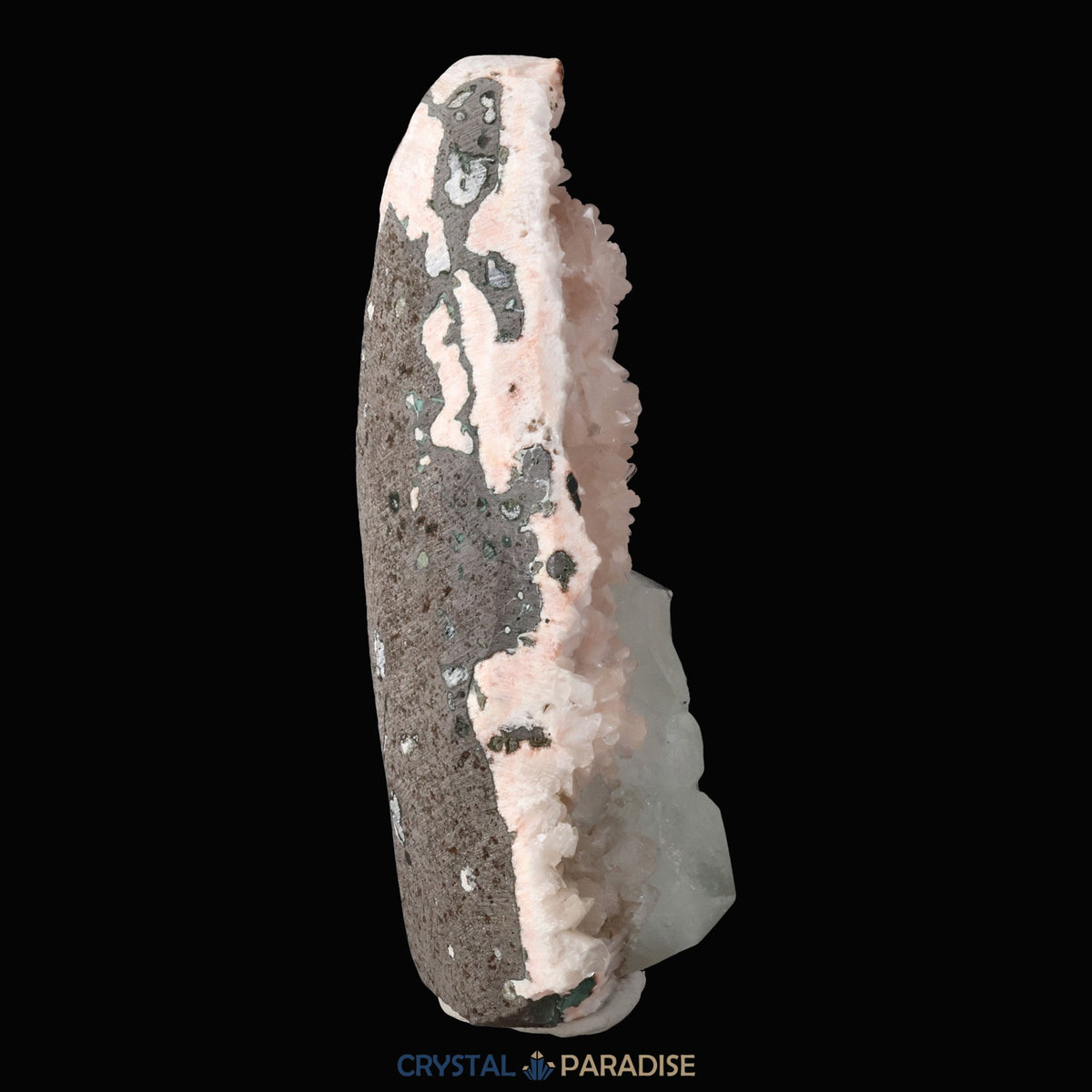 Heulandit Euzeolit Geode mit grünem Apophyllit aus Indien (625g) – Ansicht 8