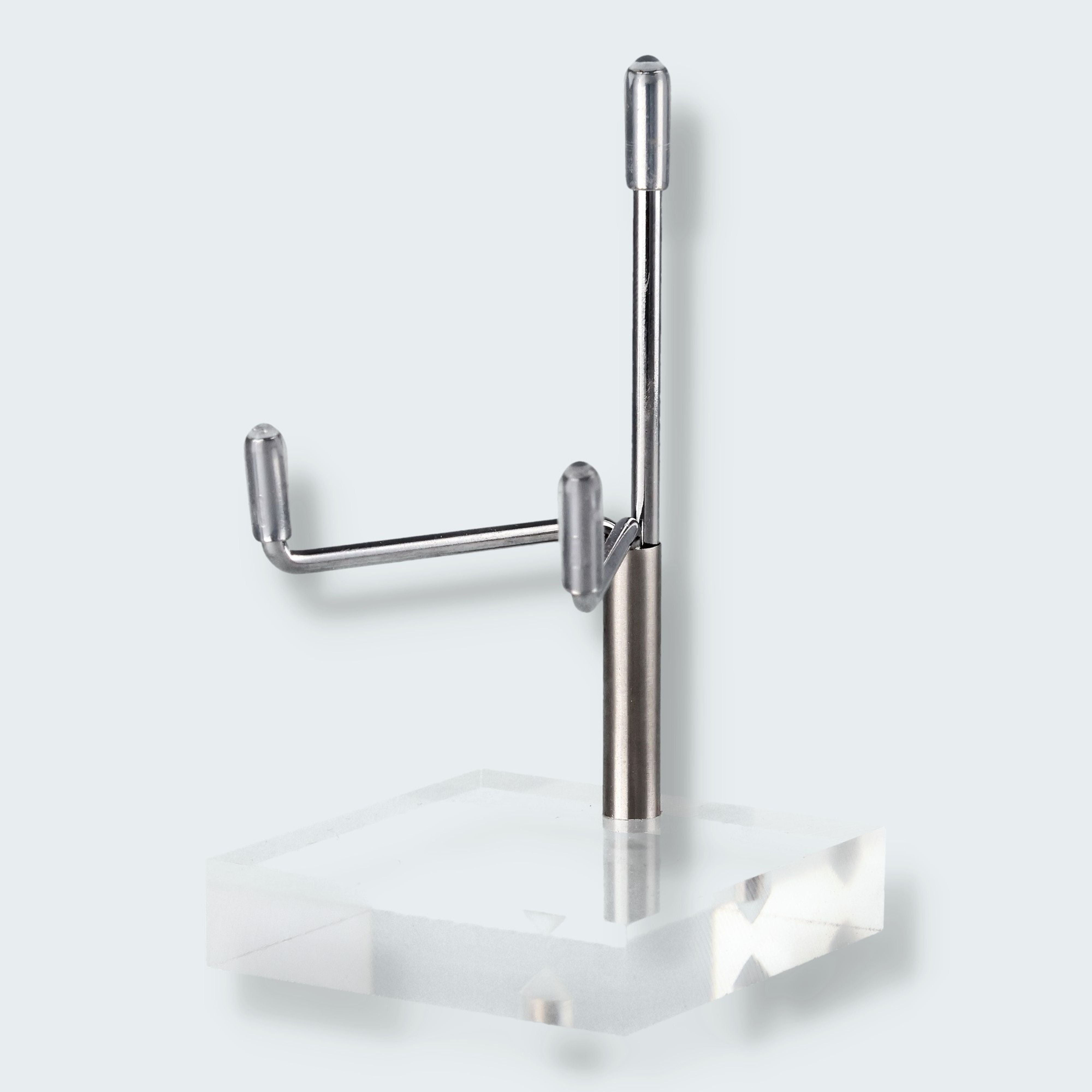 Klarer Acryl Displayständer quadratisch mit Metallarmen – Ansicht 2