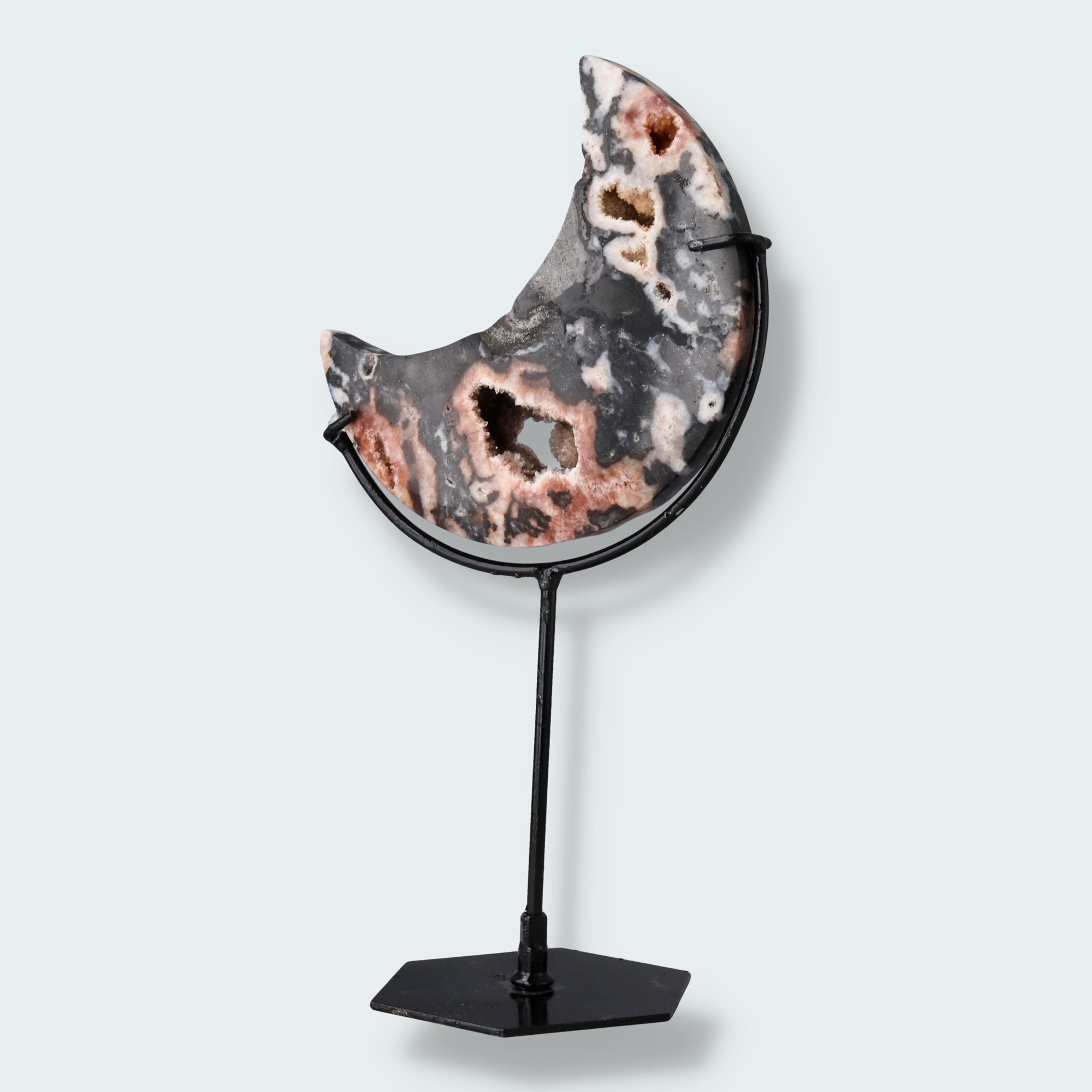 Mond auf schwarzem Standfuss aus Druzy Sphalerite – Ansicht 8