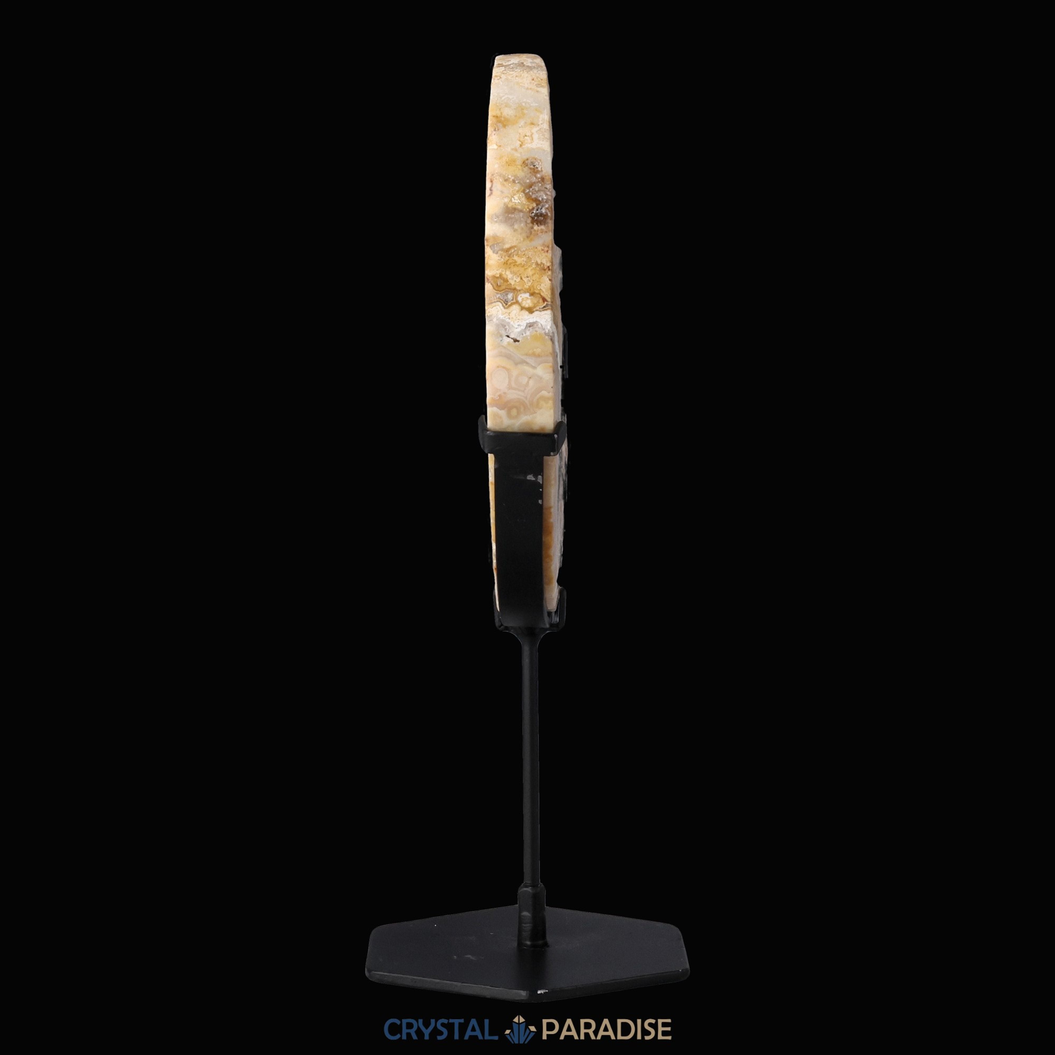 Mond auf schwarzem Standfuss aus mattem Golden Crazy Laze Achat – Ansicht 6