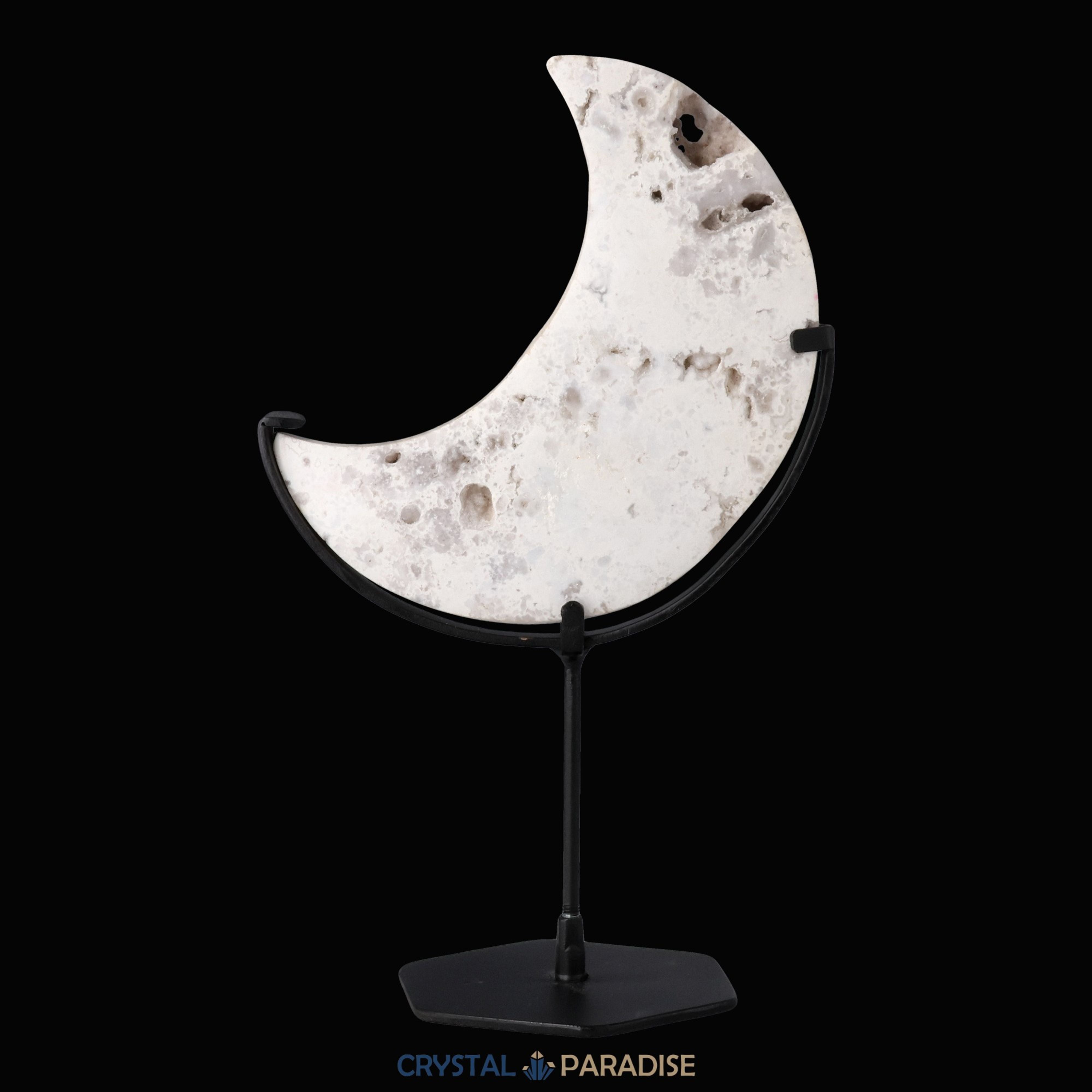 Mond auf schwarzem Standfuss aus mattem Schnee Achat – Ansicht 3