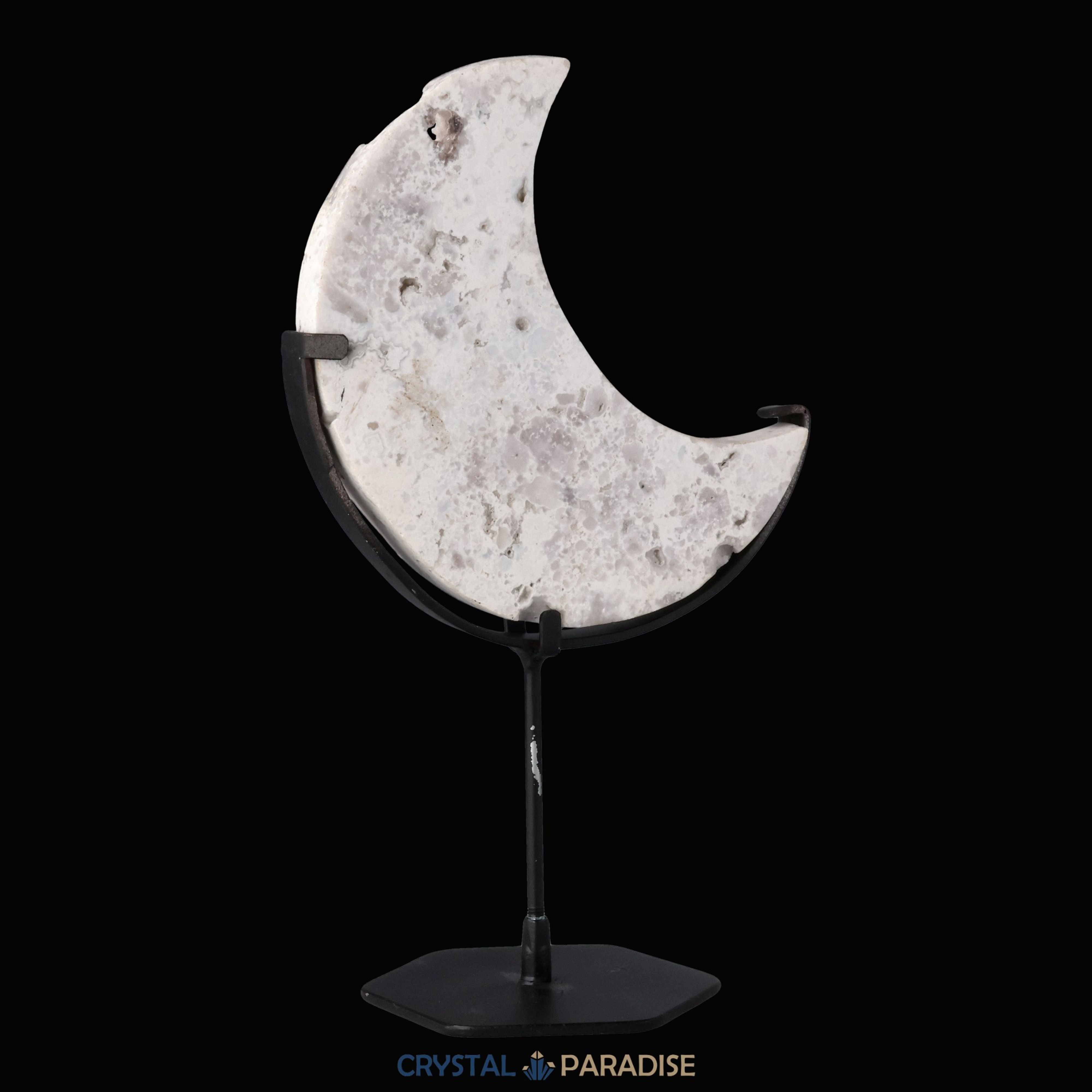 Mond auf schwarzem Standfuss aus mattem Schnee Achat – Ansicht 5