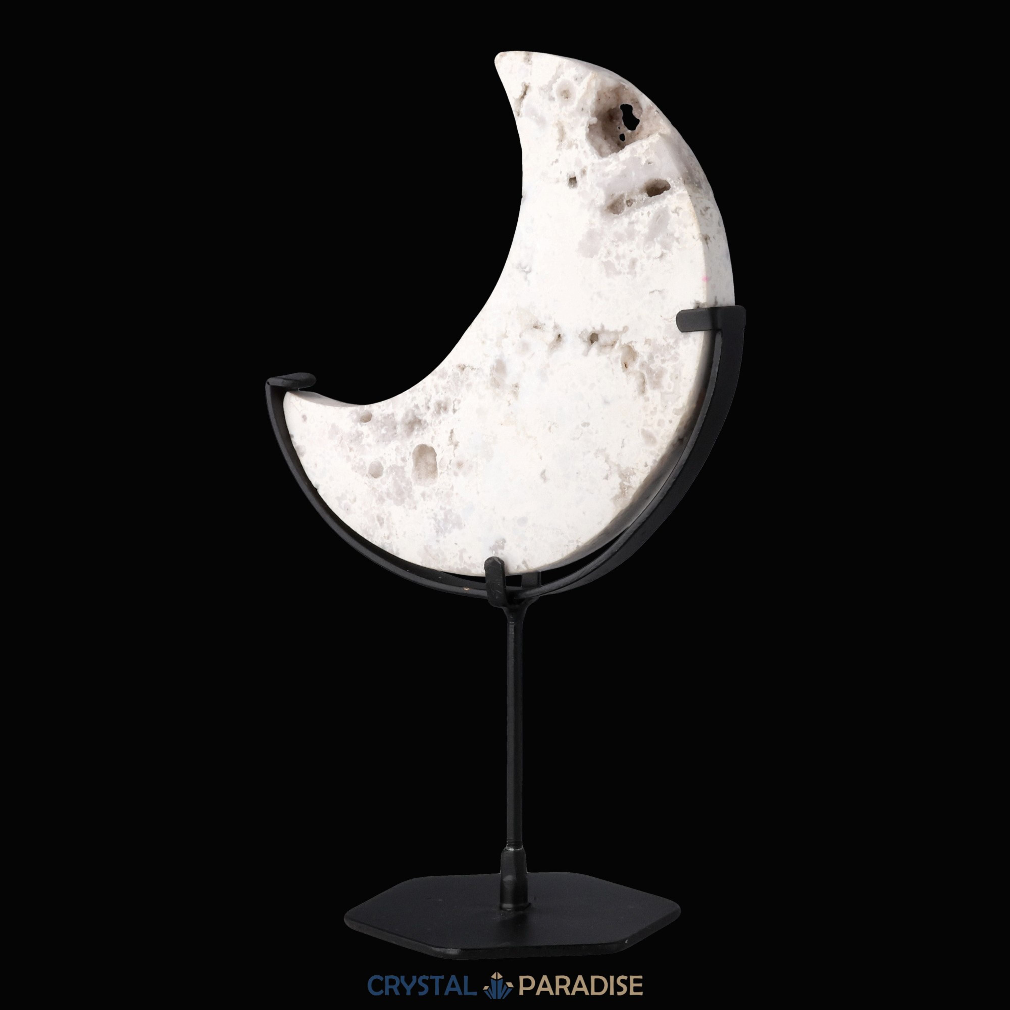 Mond auf schwarzem Standfuss aus mattem Schnee Achat – Ansicht 8