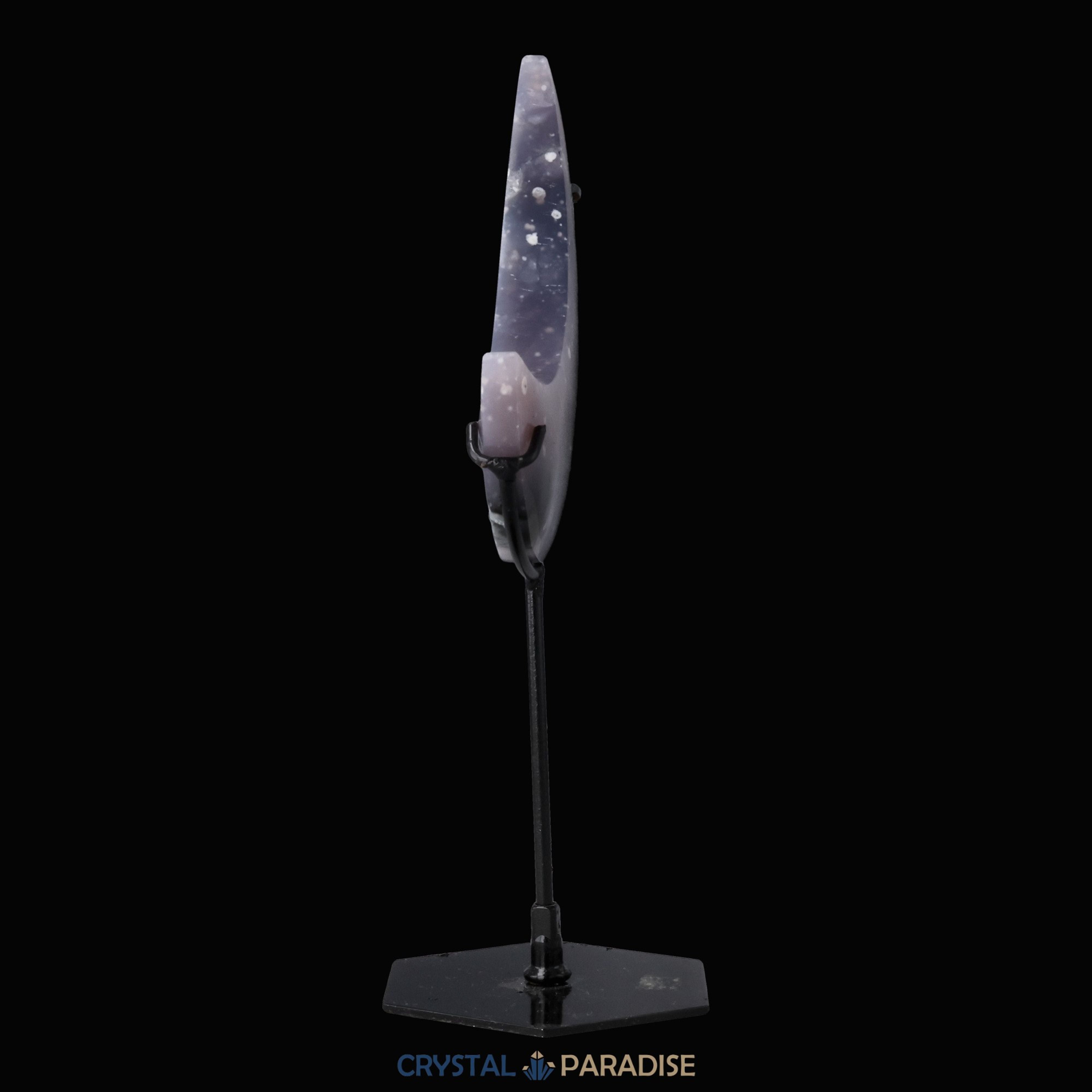Mond auf schwarzem Standfuss aus poliertem Pink Plume Achat – Ansicht 9