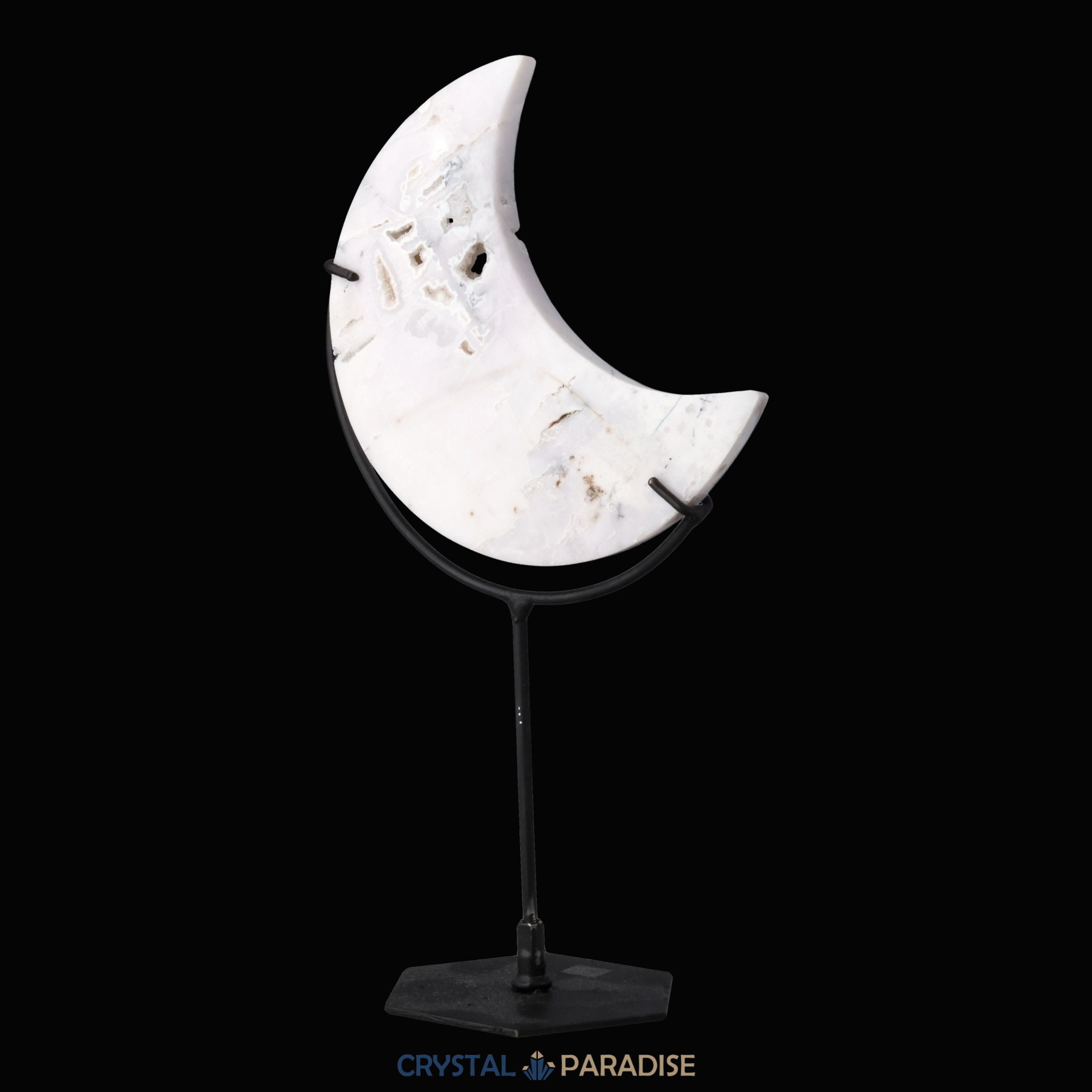 Mond auf schwarzem Standfuss aus poliertem Schnee Achat – Ansicht 9