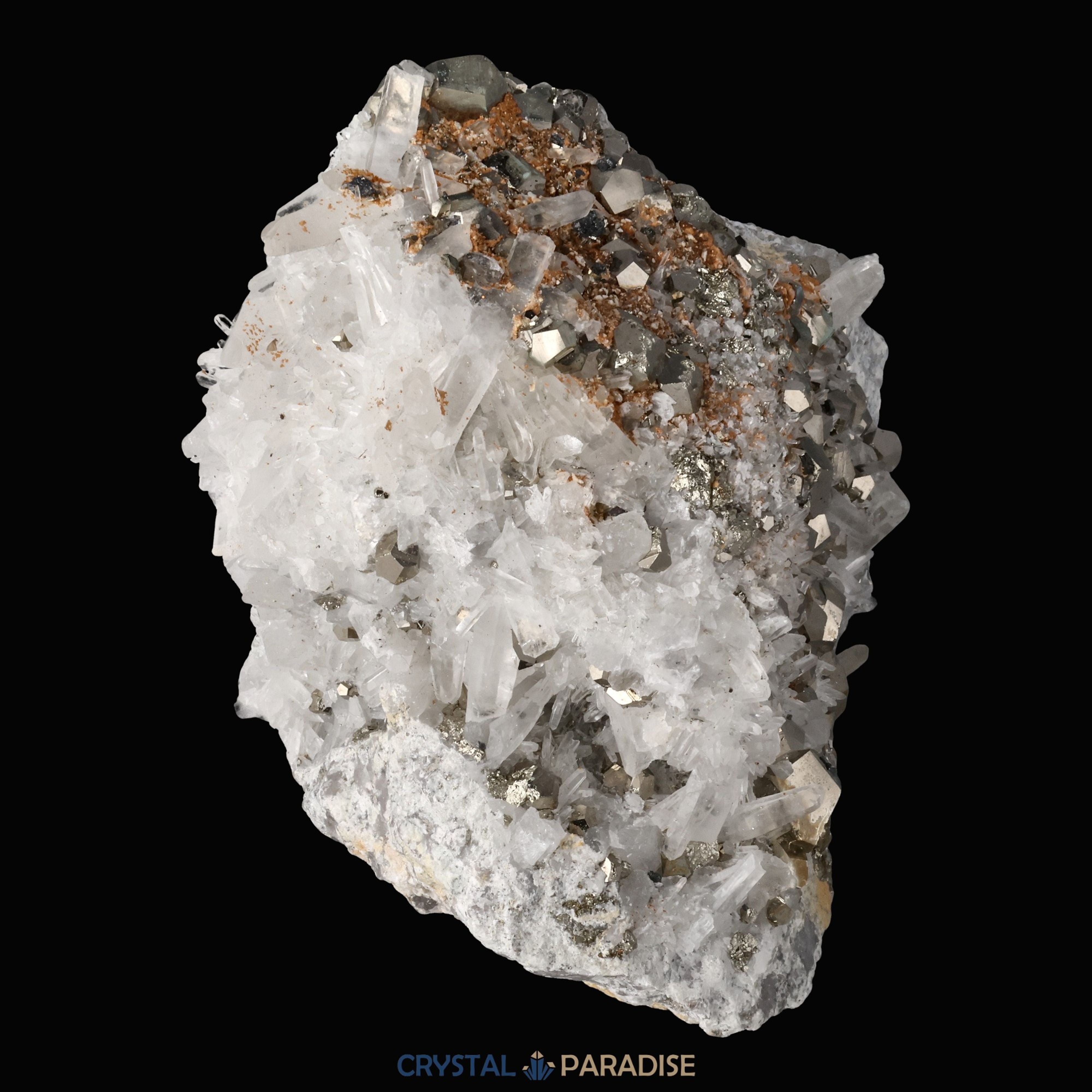 Pyrit an Bergkristall aus Indonesien (1054g) – Ansicht 13