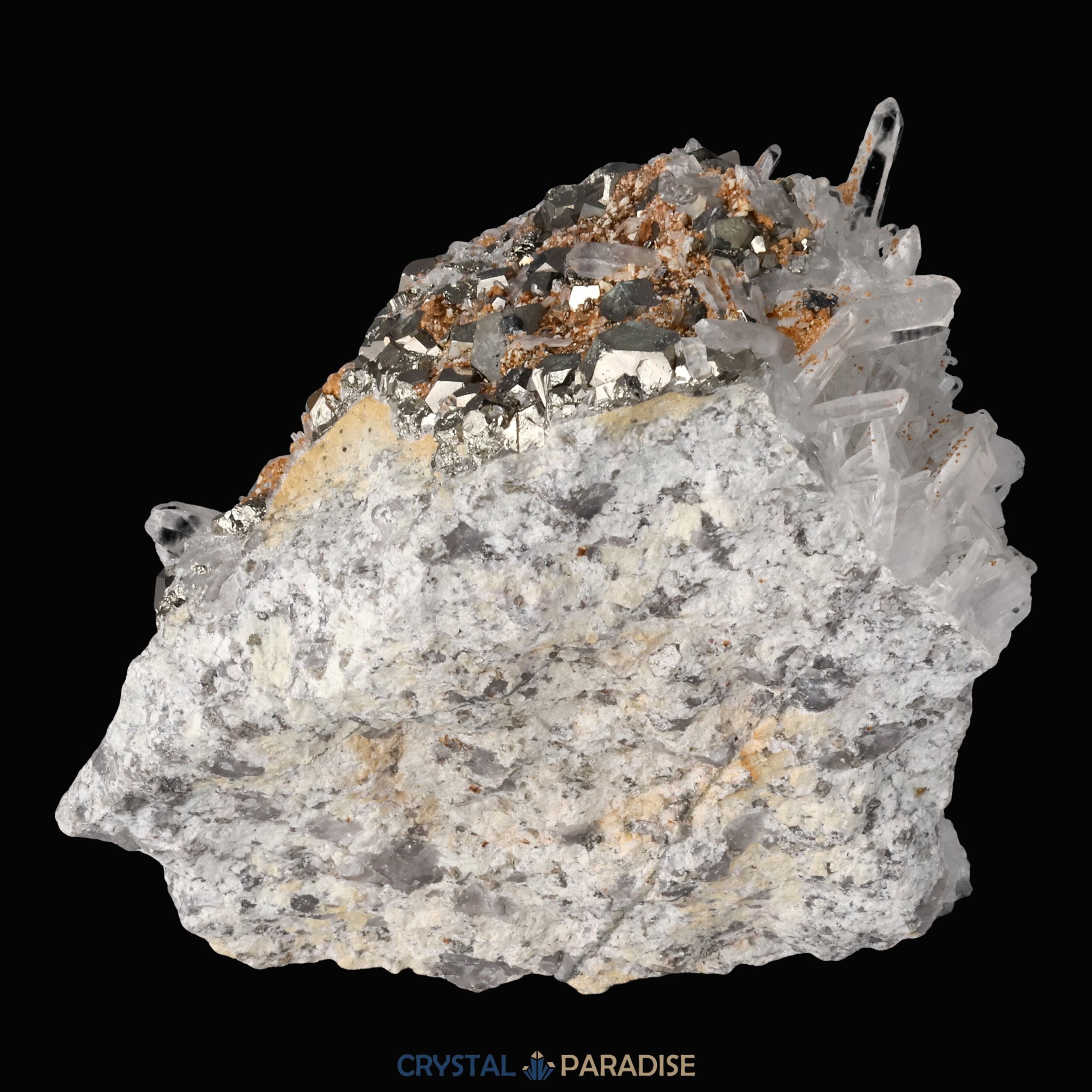 Pyrit an Bergkristall aus Indonesien (1054g) – Ansicht 8
