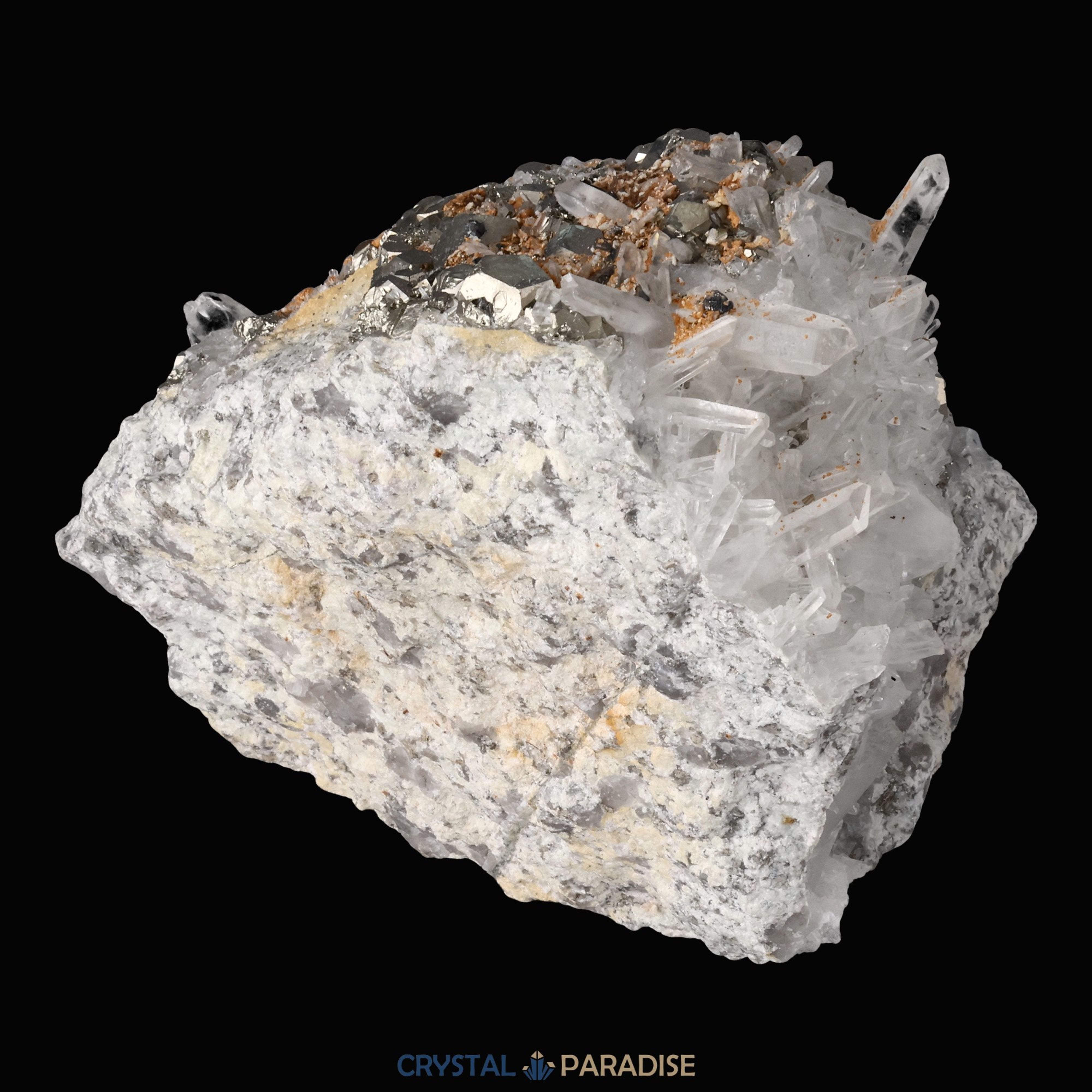 Pyrit an Bergkristall aus Indonesien (1054g) – Ansicht 9