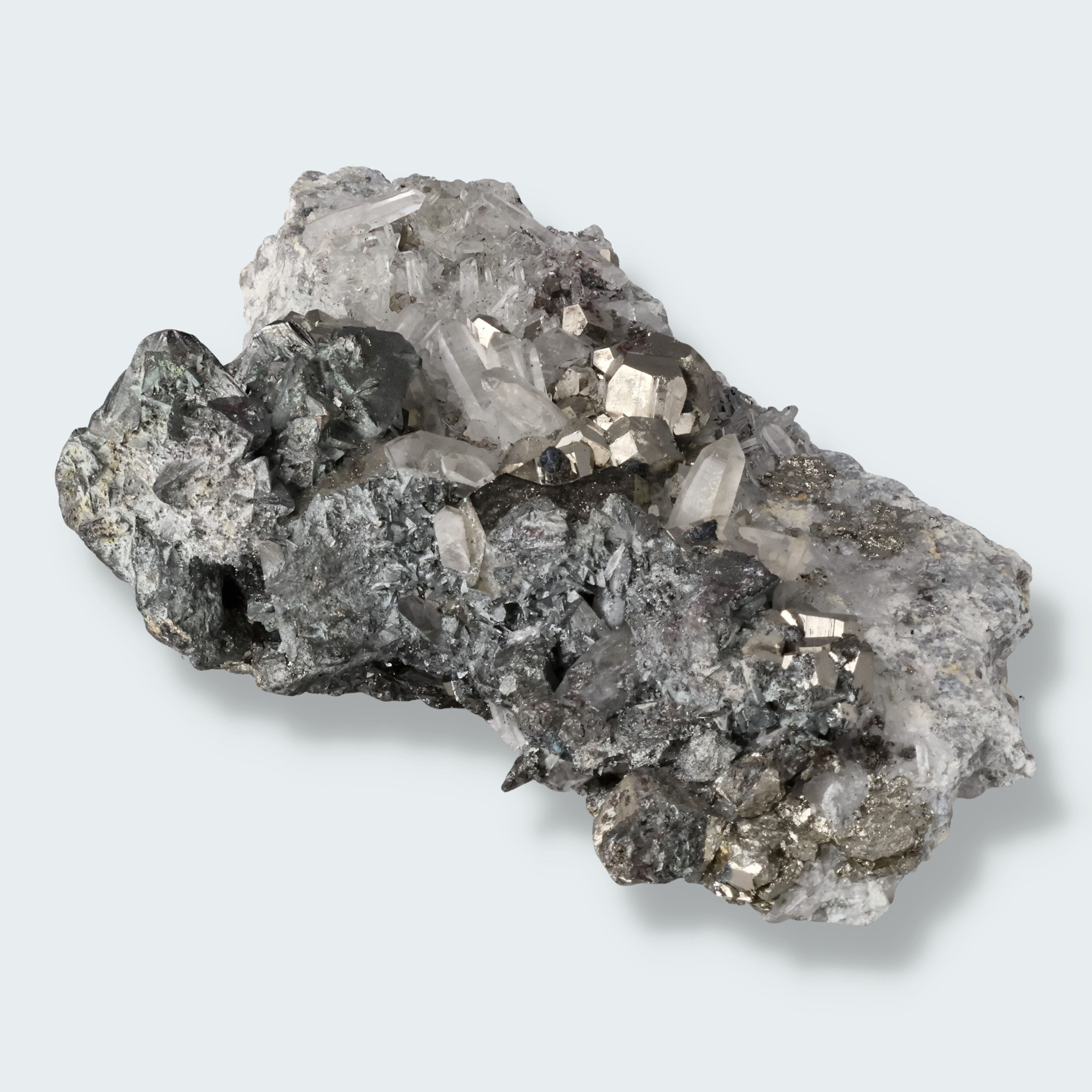 Pyrit an Bergkristall aus Indonesien (1082g) – Ansicht 2