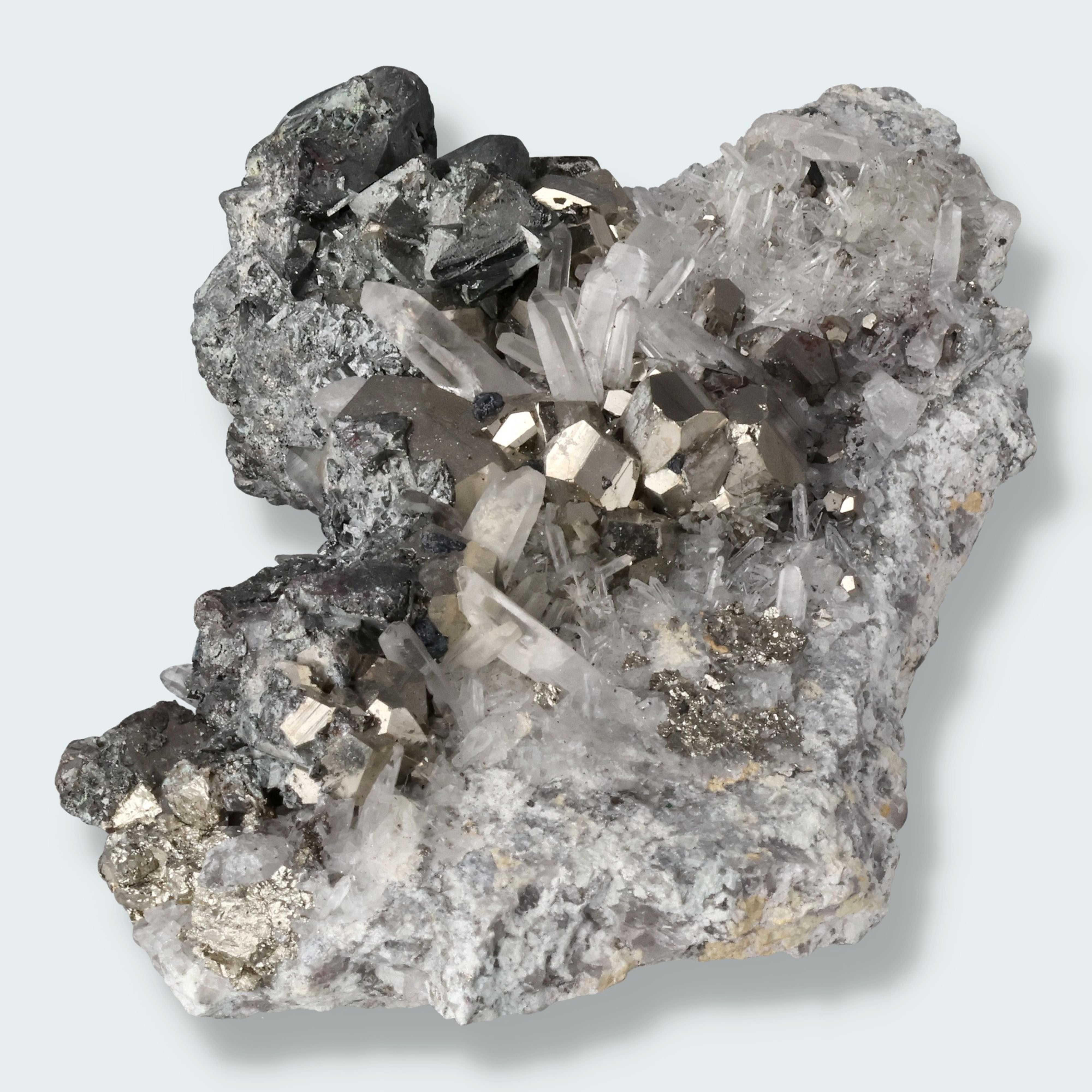 Pyrit an Bergkristall aus Indonesien (1082g) – Ansicht 3