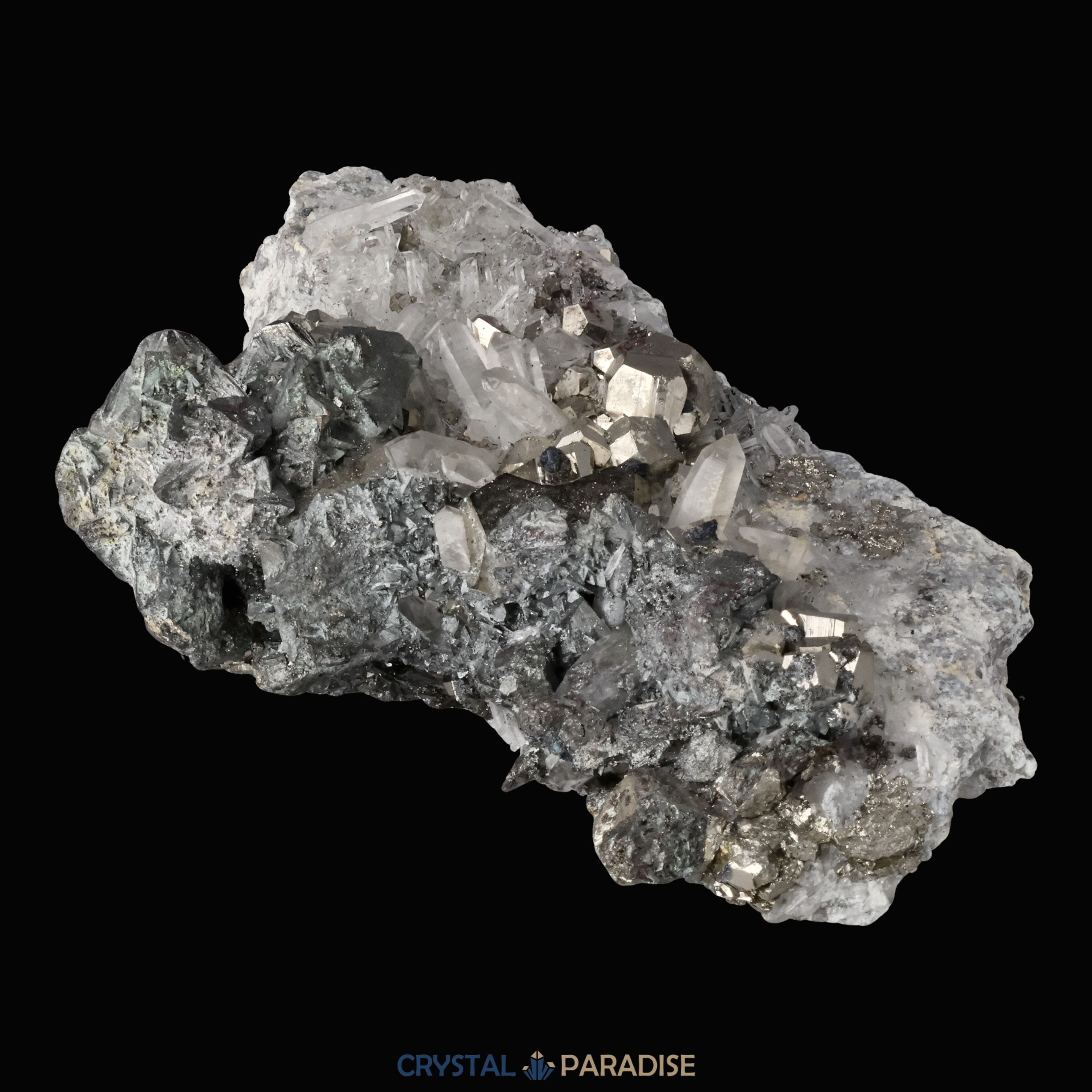 Pyrit an Bergkristall aus Indonesien (1082g) – Ansicht 5