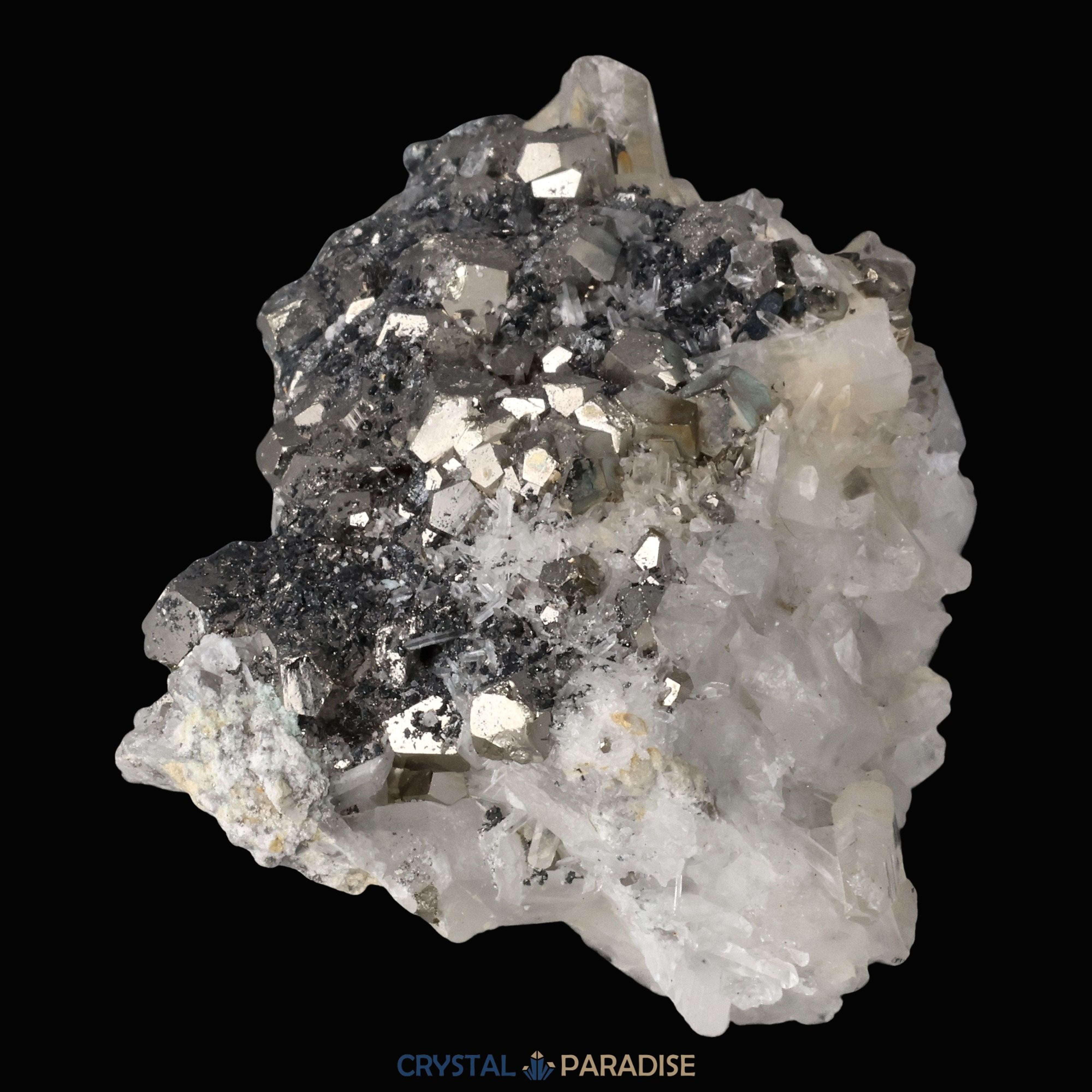 Pyrit an Bergkristall aus Indonesien (222g) – Ansicht 7