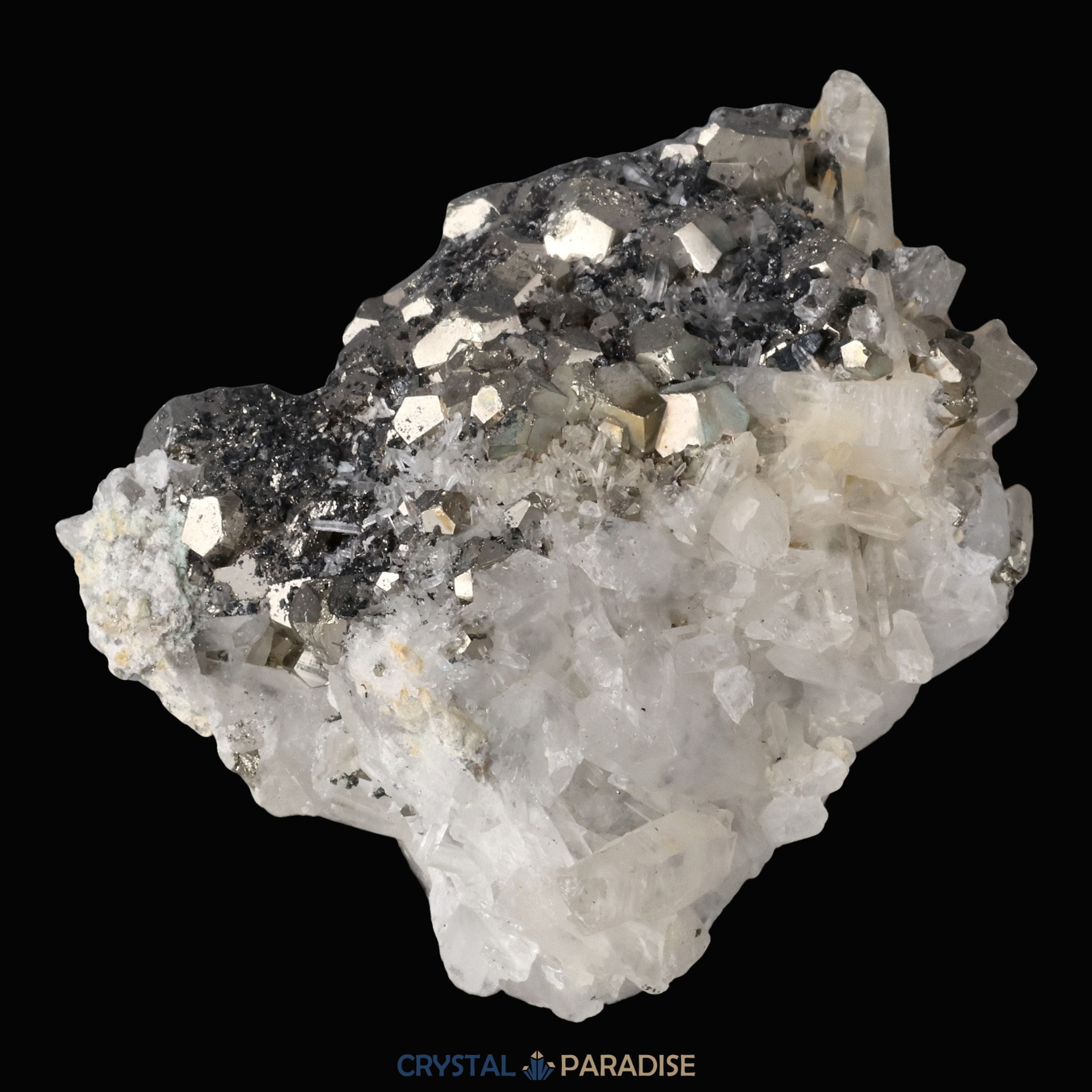 Pyrit an Bergkristall aus Indonesien (222g) – Ansicht 8
