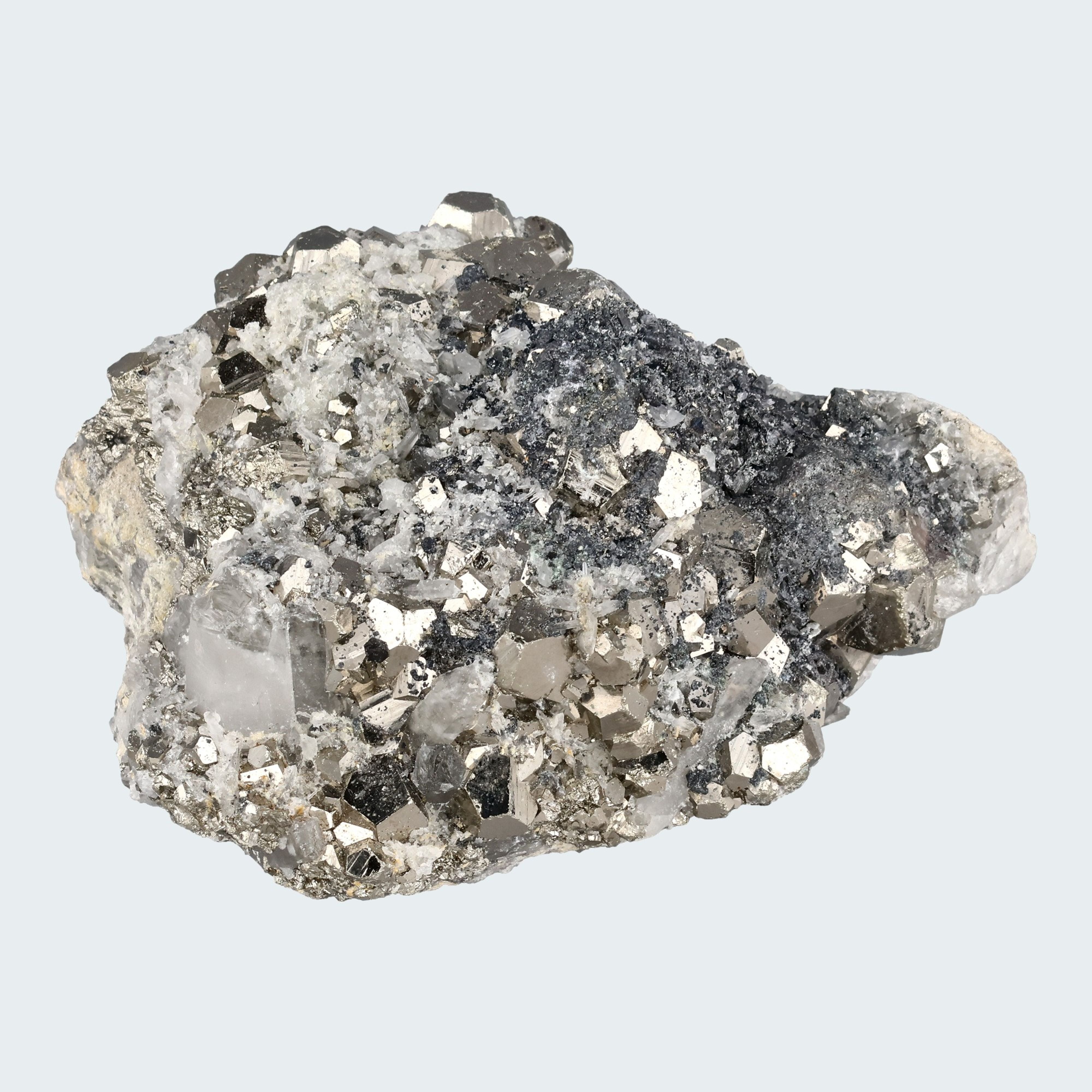 Pyrit an Bergkristall aus Indonesien (370g) – Ansicht 2