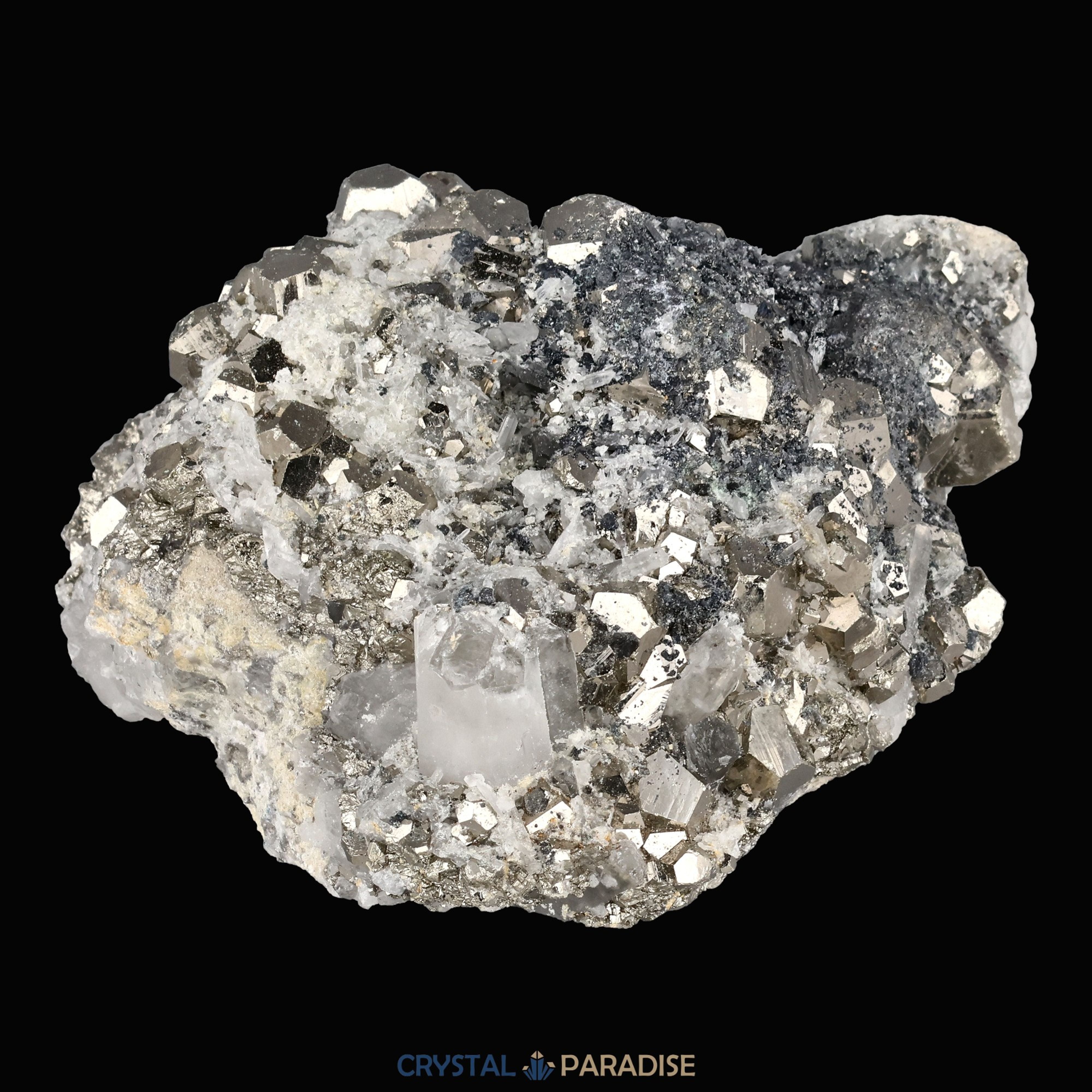 Pyrit an Bergkristall aus Indonesien (370g) – Ansicht 4