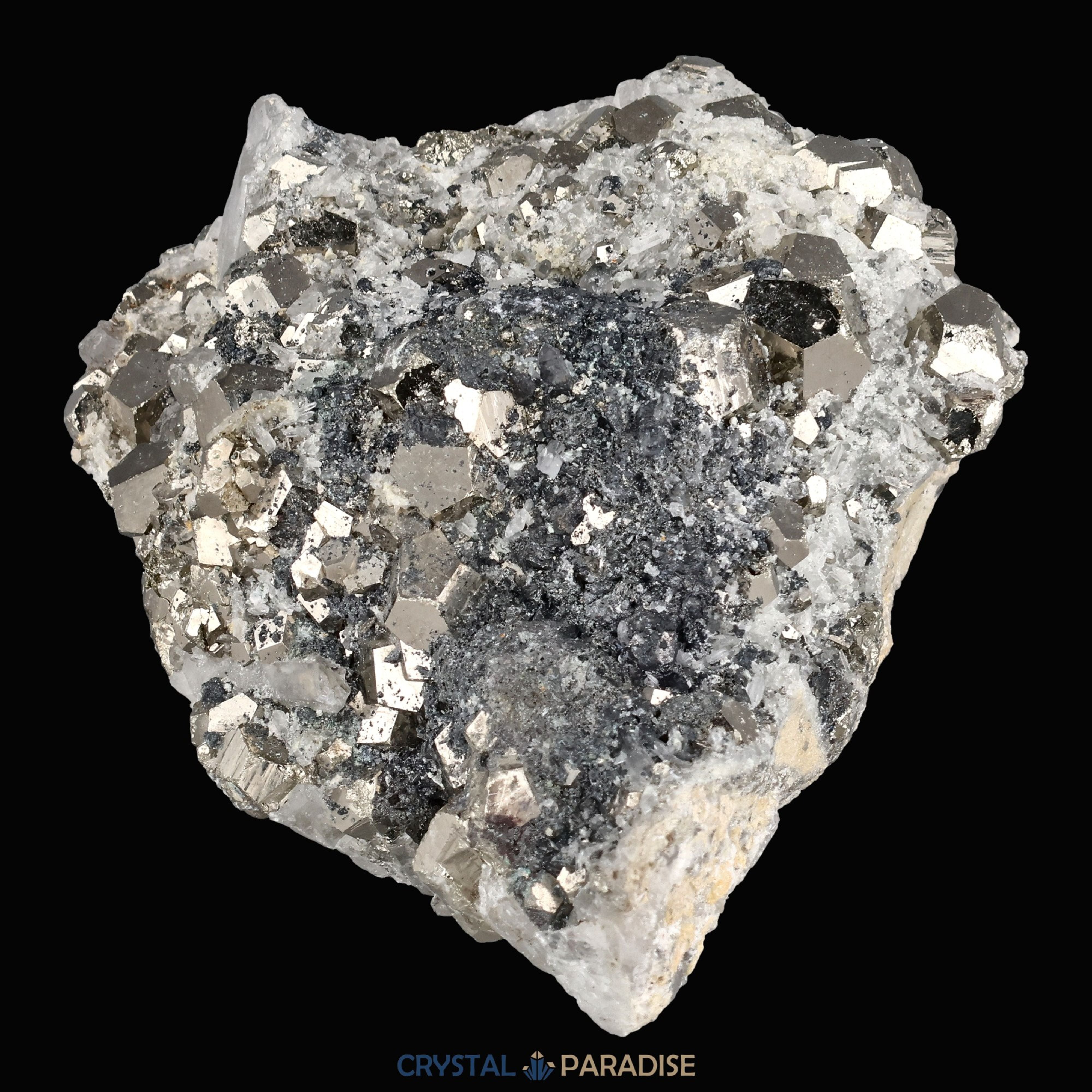 Pyrit an Bergkristall aus Indonesien (370g) – Ansicht 8