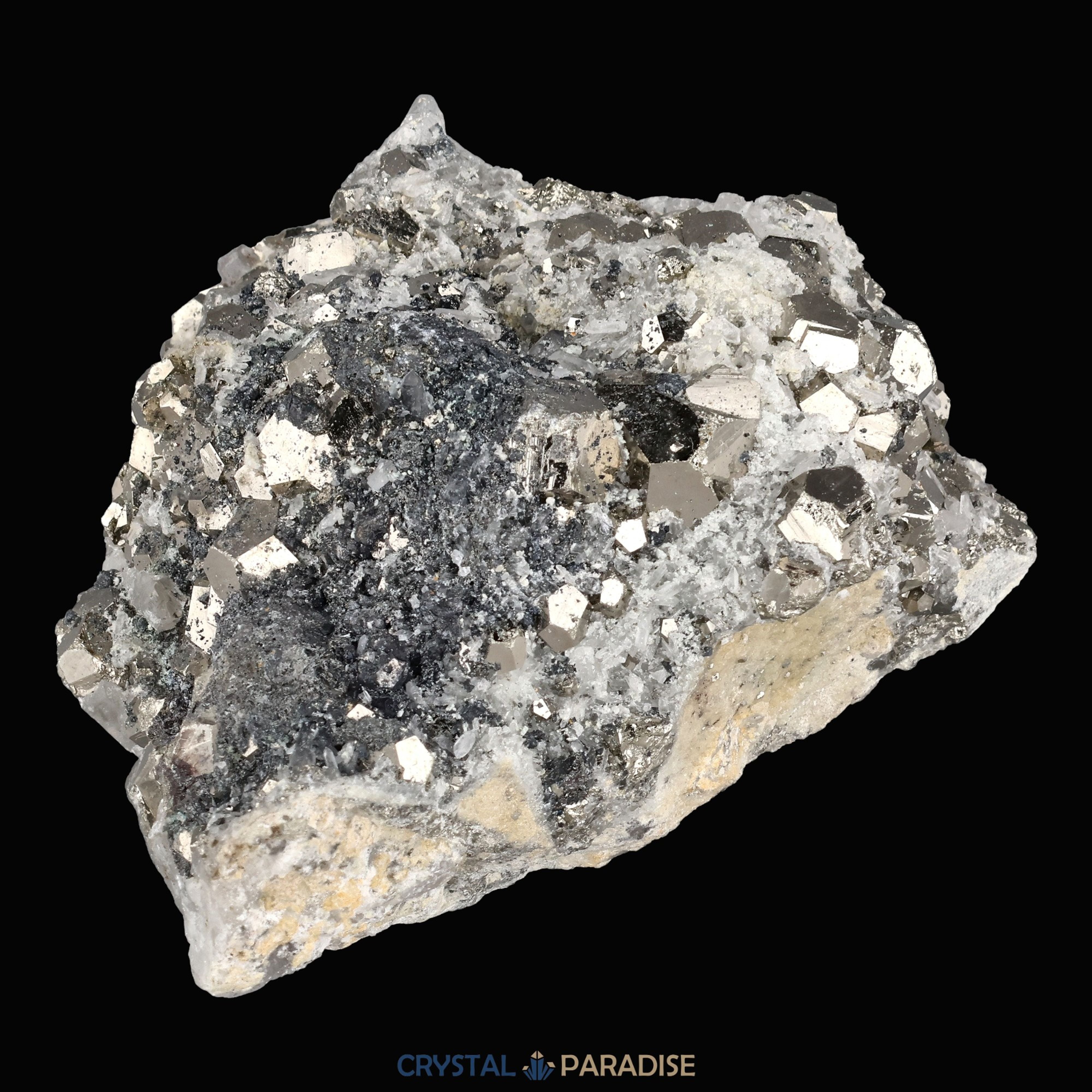 Pyrit an Bergkristall aus Indonesien (370g) – Ansicht 9