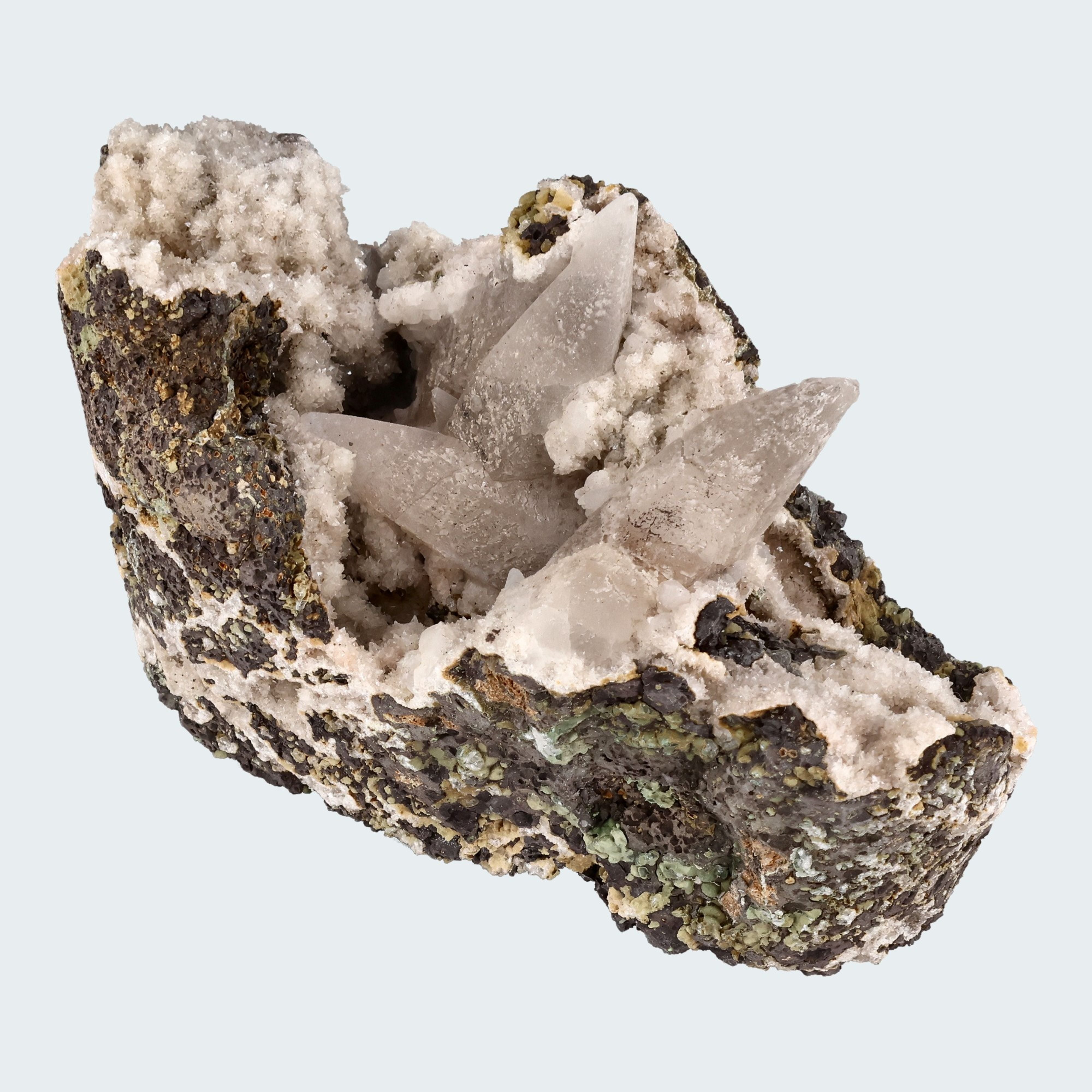 Quarz Handstufe mit Calcit, Spuren von Prehnit aus Hubei, China (317g) – Ansicht 2