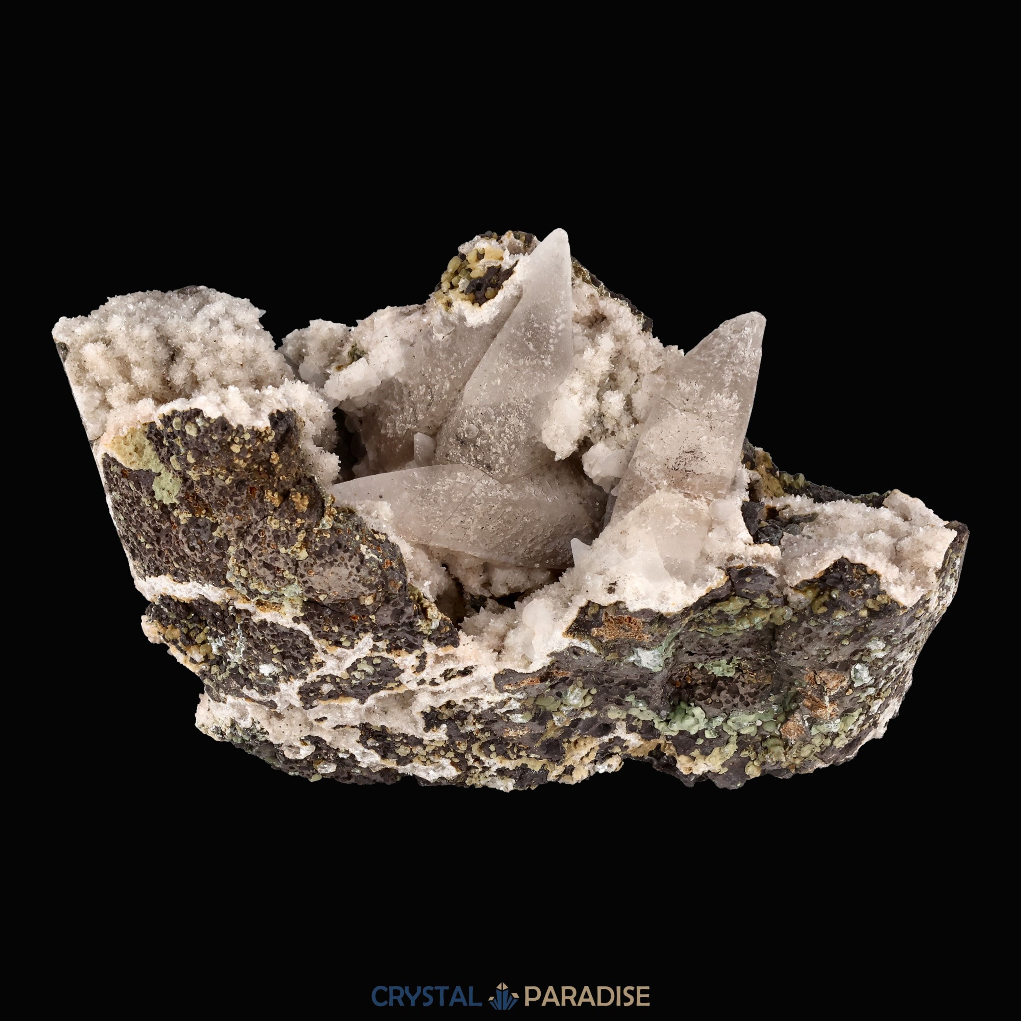Quarz Handstufe mit Calcit, Spuren von Prehnit aus Hubei, China (317g) – Ansicht 4