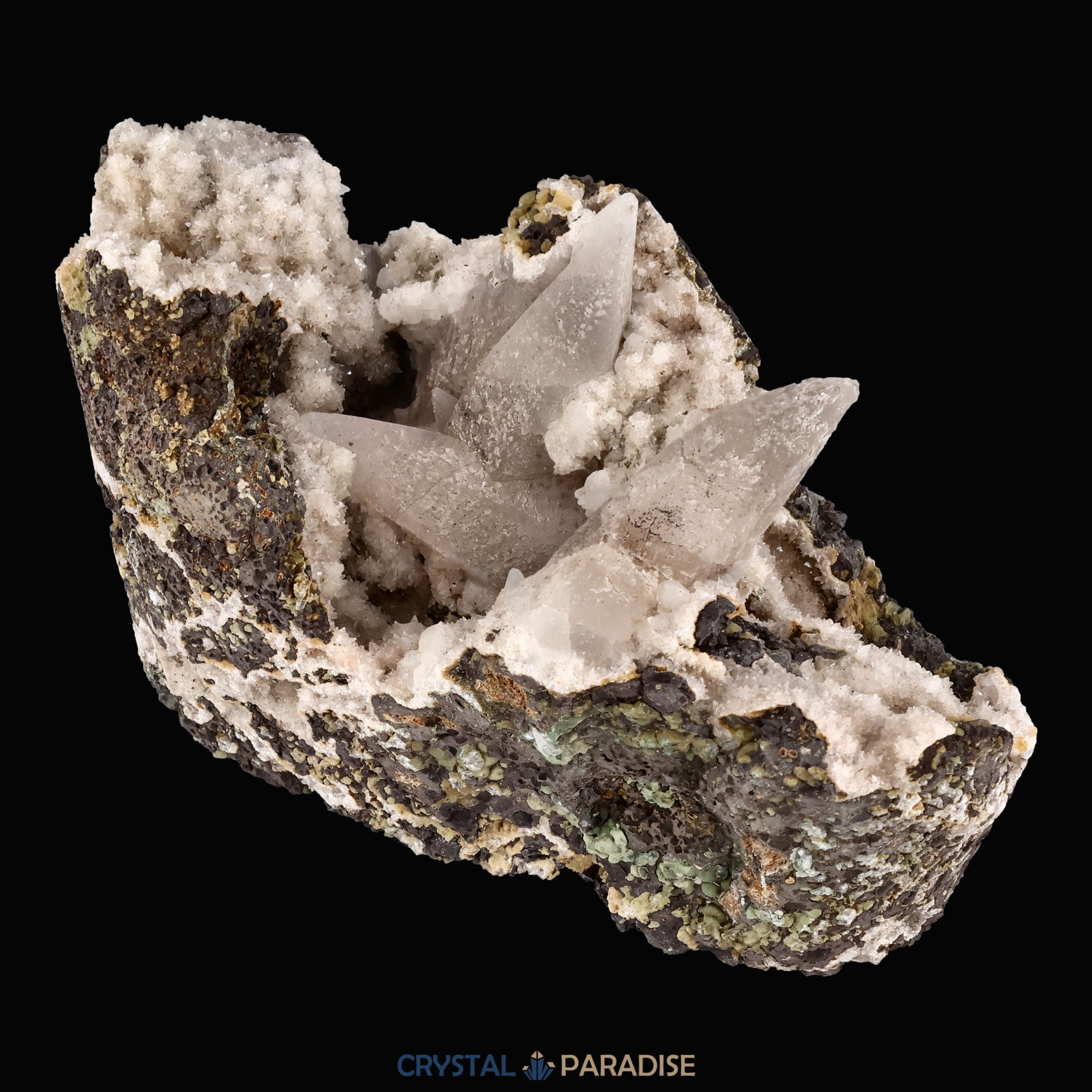 Quarz Handstufe mit Calcit, Spuren von Prehnit aus Hubei, China (317g) – Ansicht 5