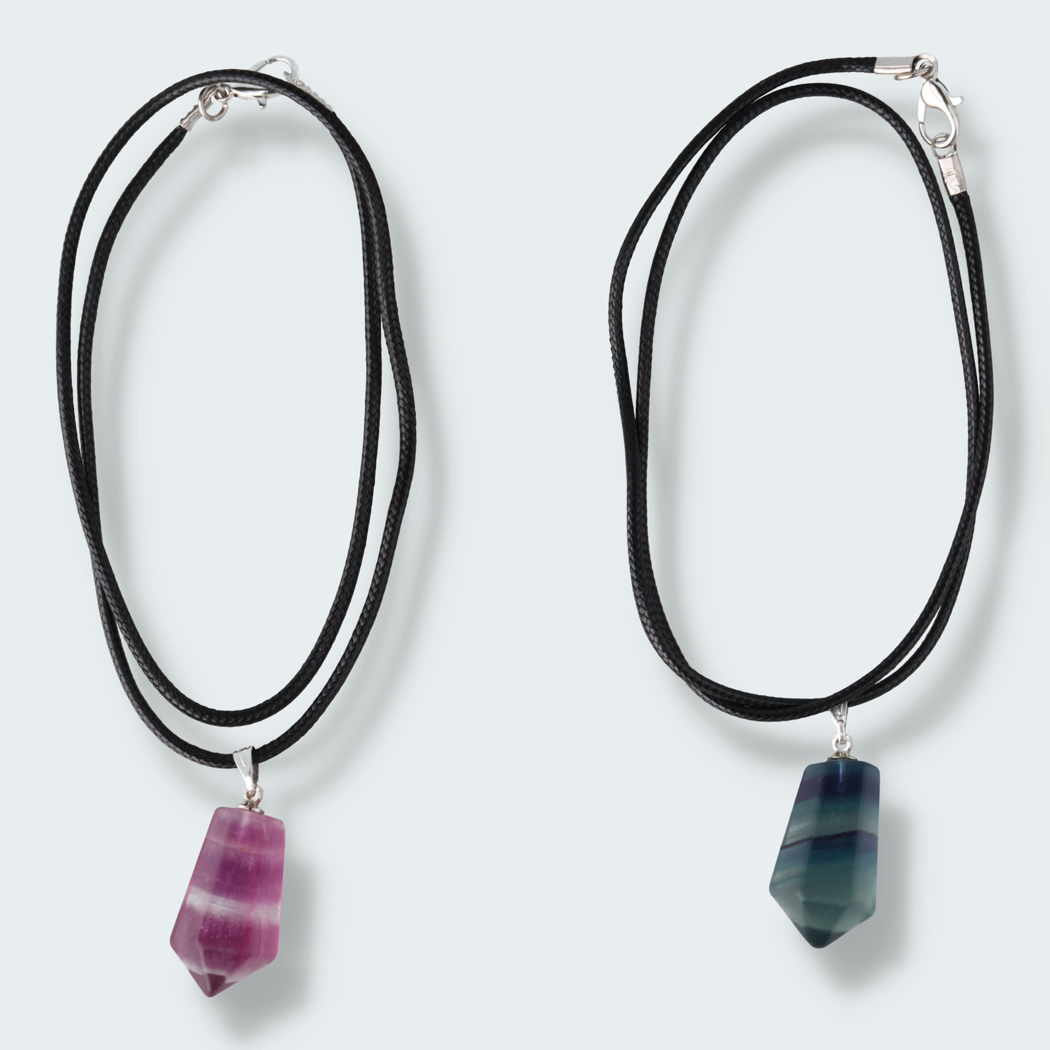 Regenbogen Fluorit Pendelanhänger mit Kette – Ansicht 2