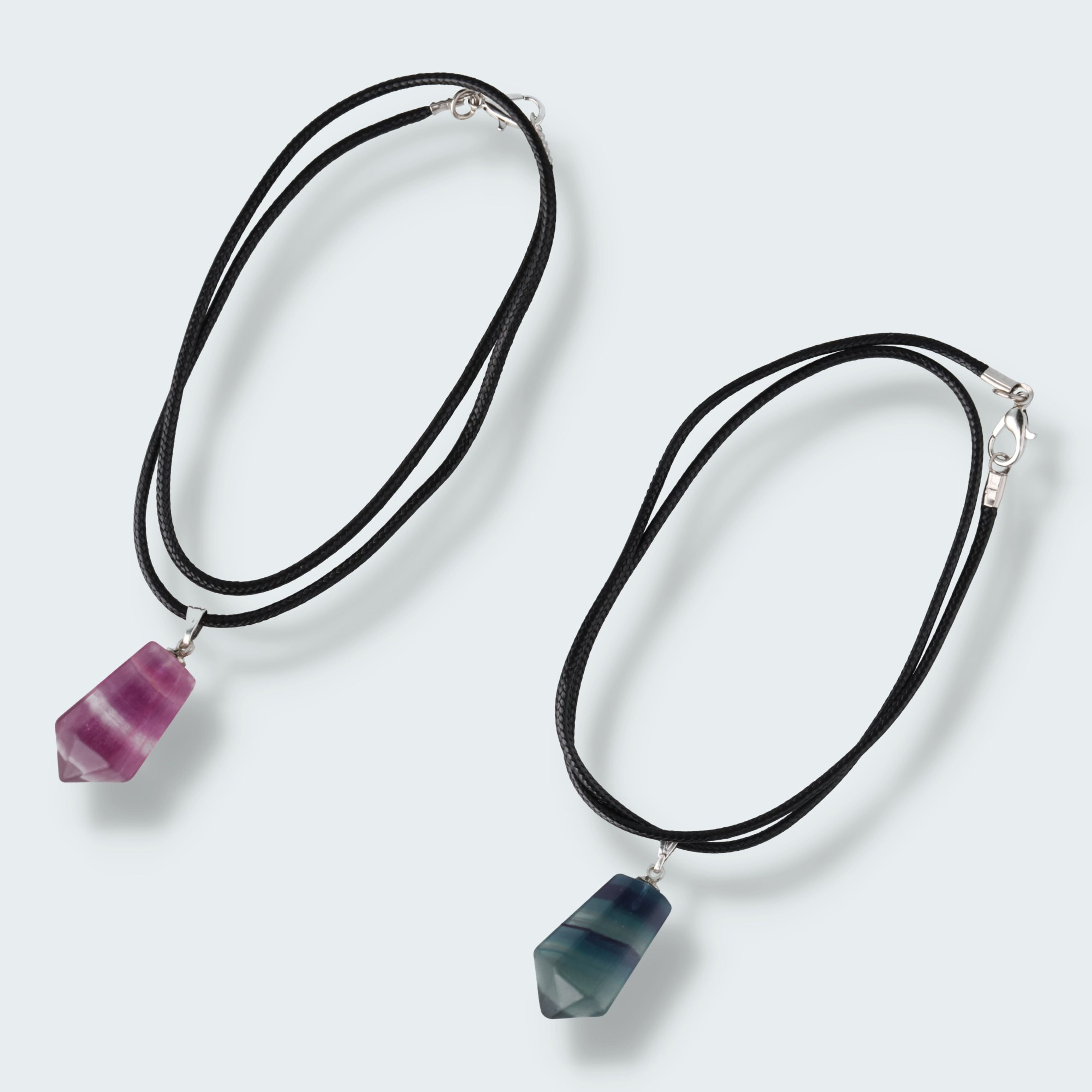 Regenbogen Fluorit Pendelanhänger mit Kette – Ansicht 3