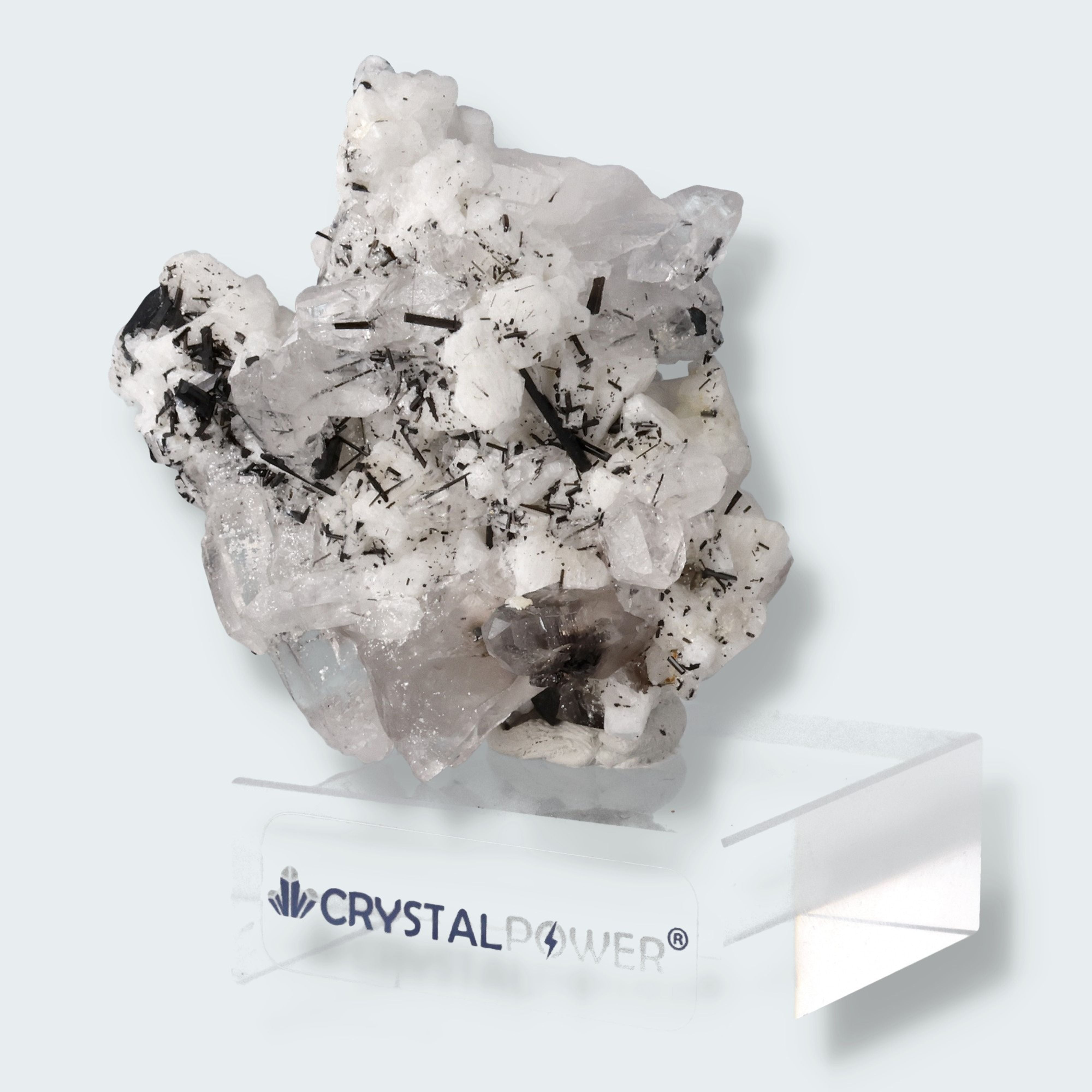 Schwarzer Schörl Turmalin an Himalaya Bergkristall (105g) – Ansicht 2