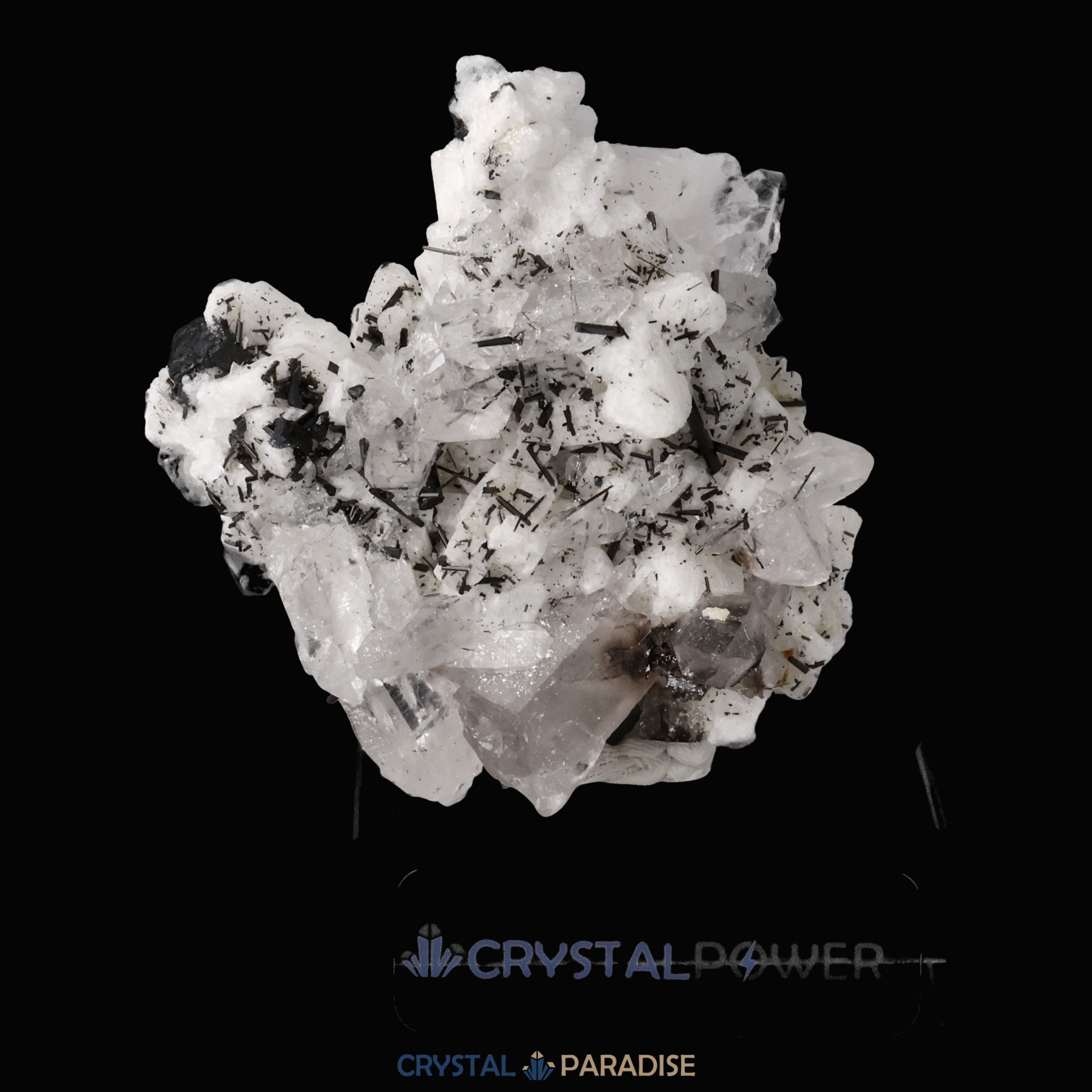 Schwarzer Schörl Turmalin an Himalaya Bergkristall (105g) – Ansicht 4