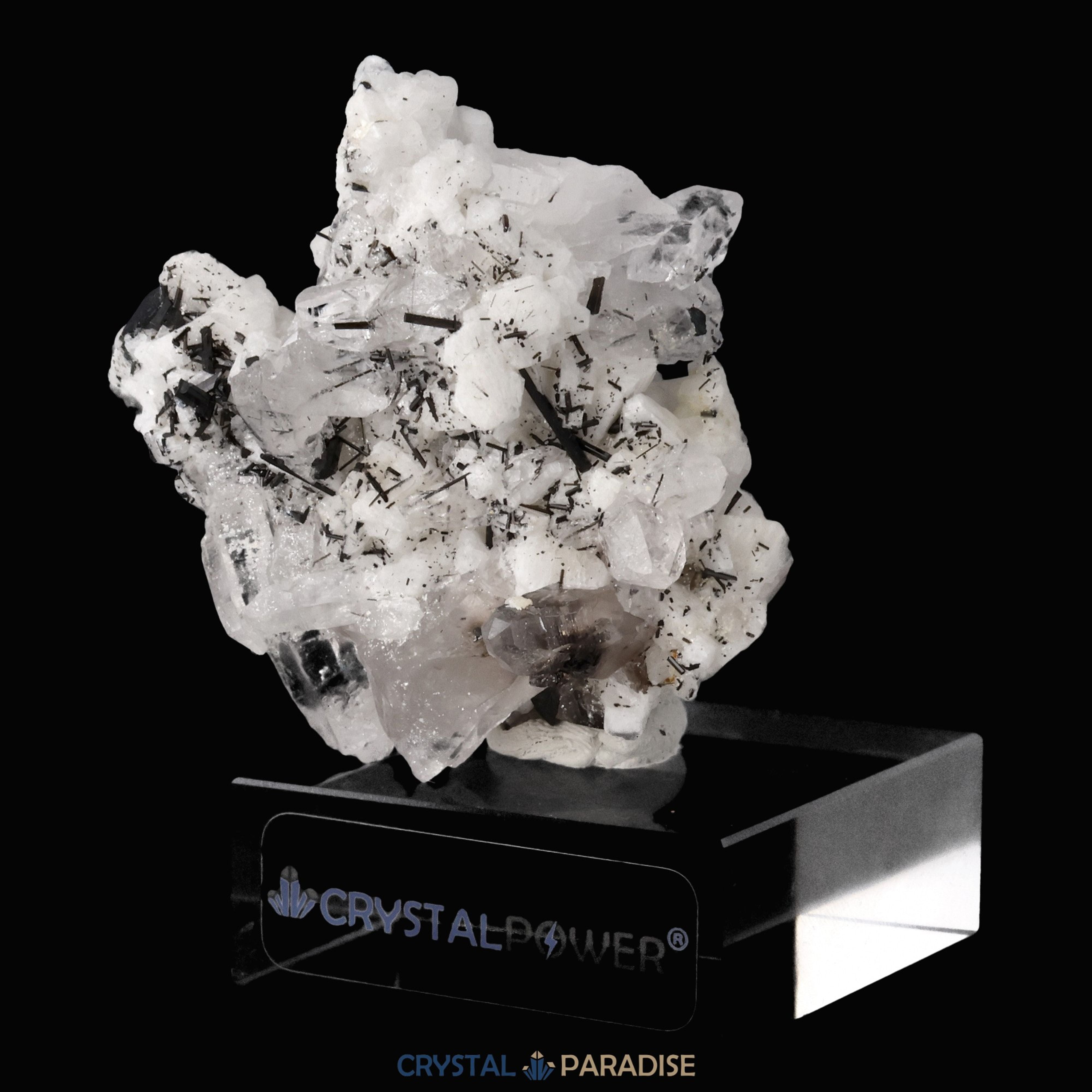 Schwarzer Schörl Turmalin an Himalaya Bergkristall (105g) – Ansicht 5