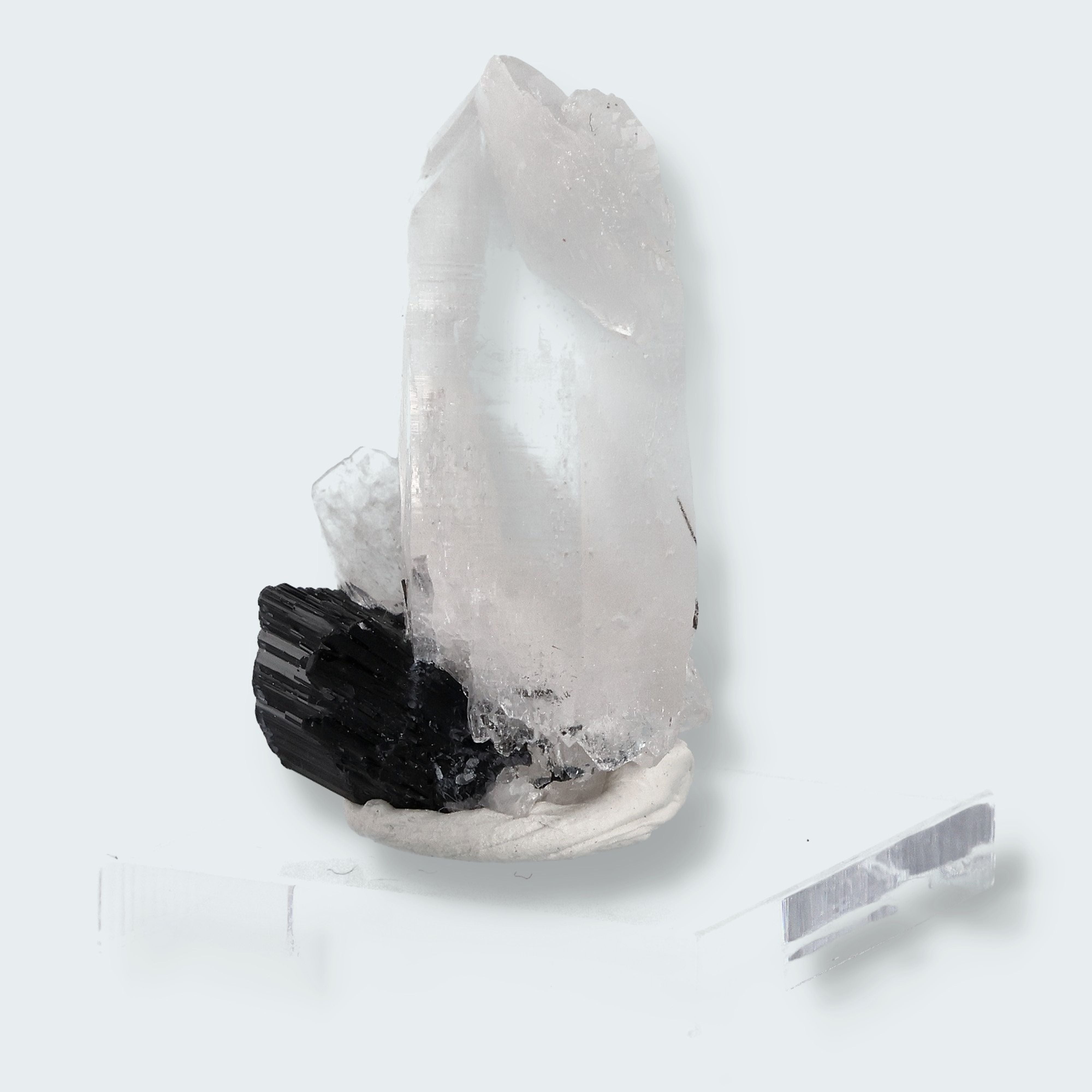 Schwarzer Schörl Turmalin an Himalaya Bergkristall (13g) – Ansicht 2