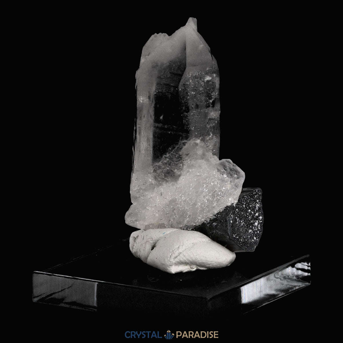 Schwarzer Schörl Turmalin an Himalaya Bergkristall (13g) – Ansicht 8