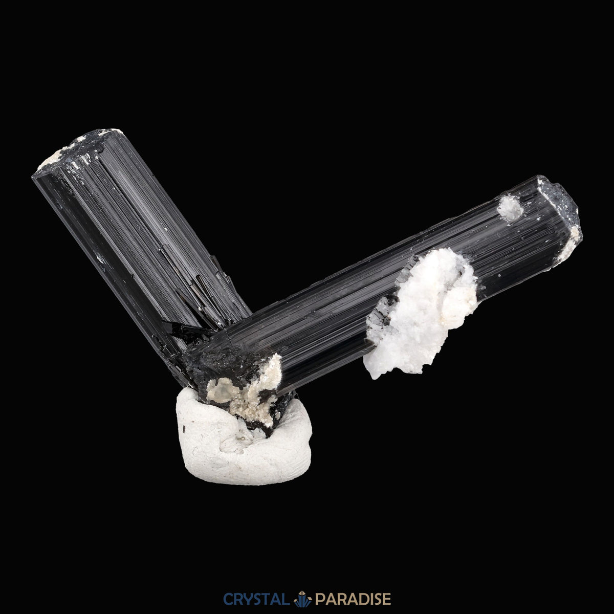 Schwarzer Schörl Turmalin an Himalaya Bergkristall (13g) - L Form – Ansicht 10