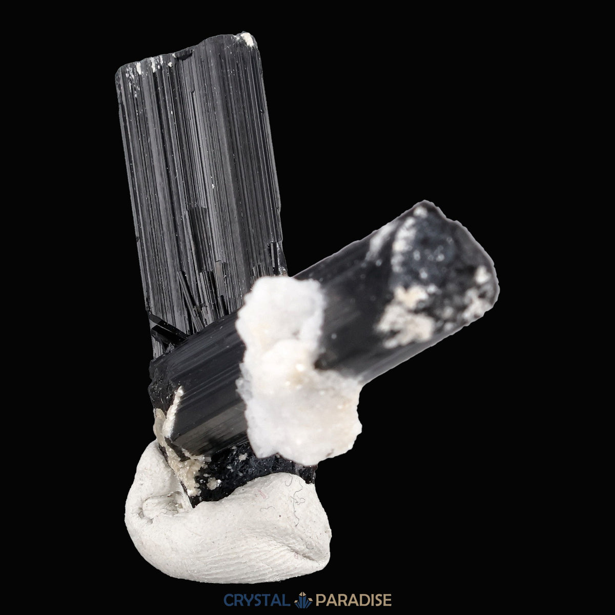Schwarzer Schörl Turmalin an Himalaya Bergkristall (13g) - L Form – Ansicht 12