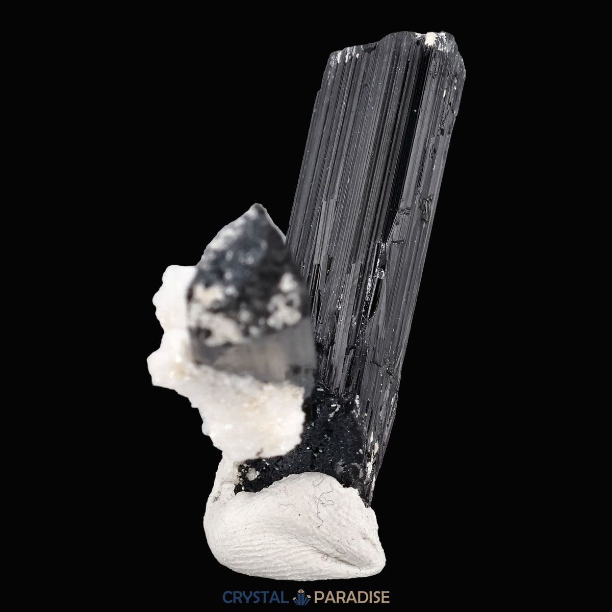 Schwarzer Schörl Turmalin an Himalaya Bergkristall (13g) - L Form – Ansicht 13