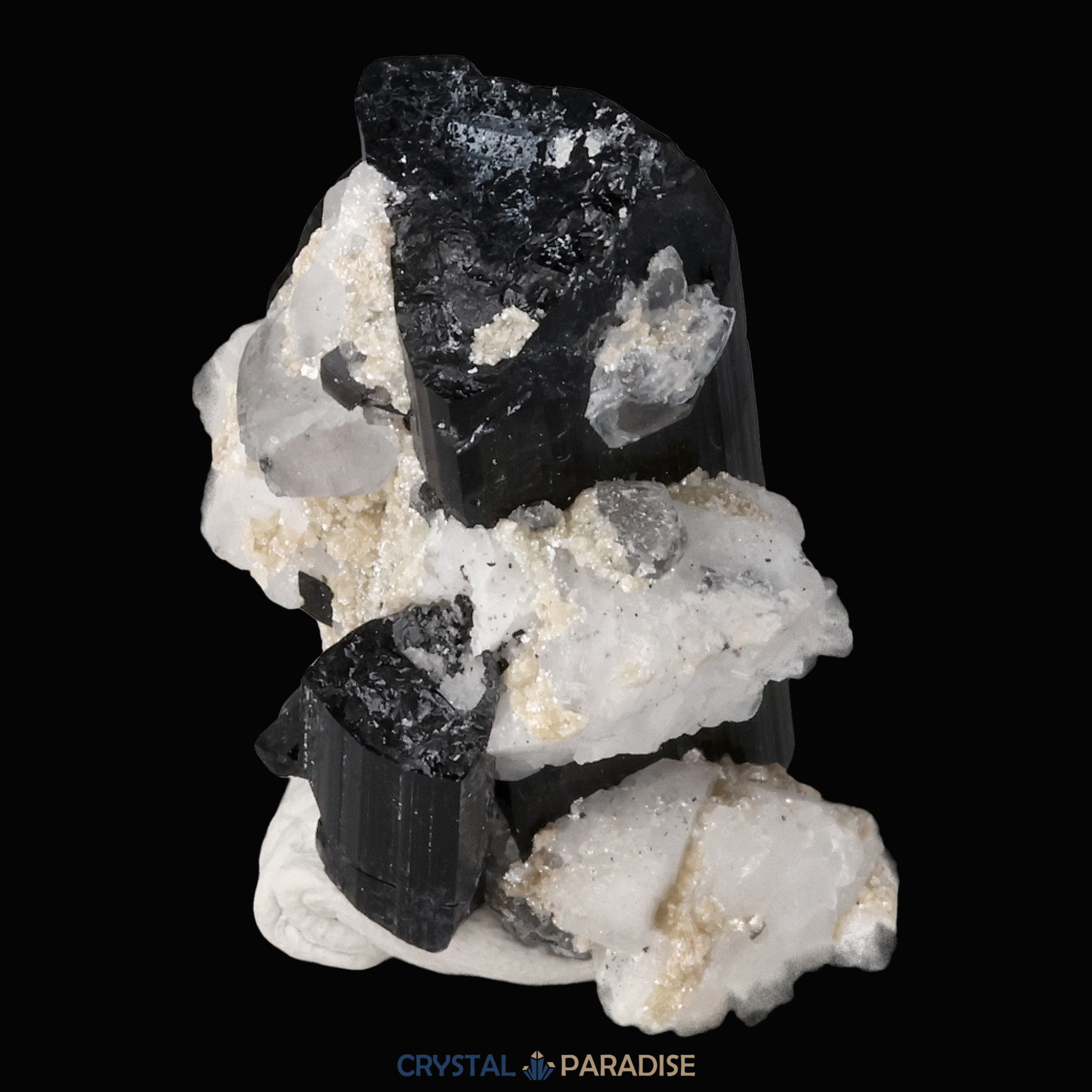 Schwarzer Schörl Turmalin an Himalaya Bergkristall (17g) – Ansicht 4