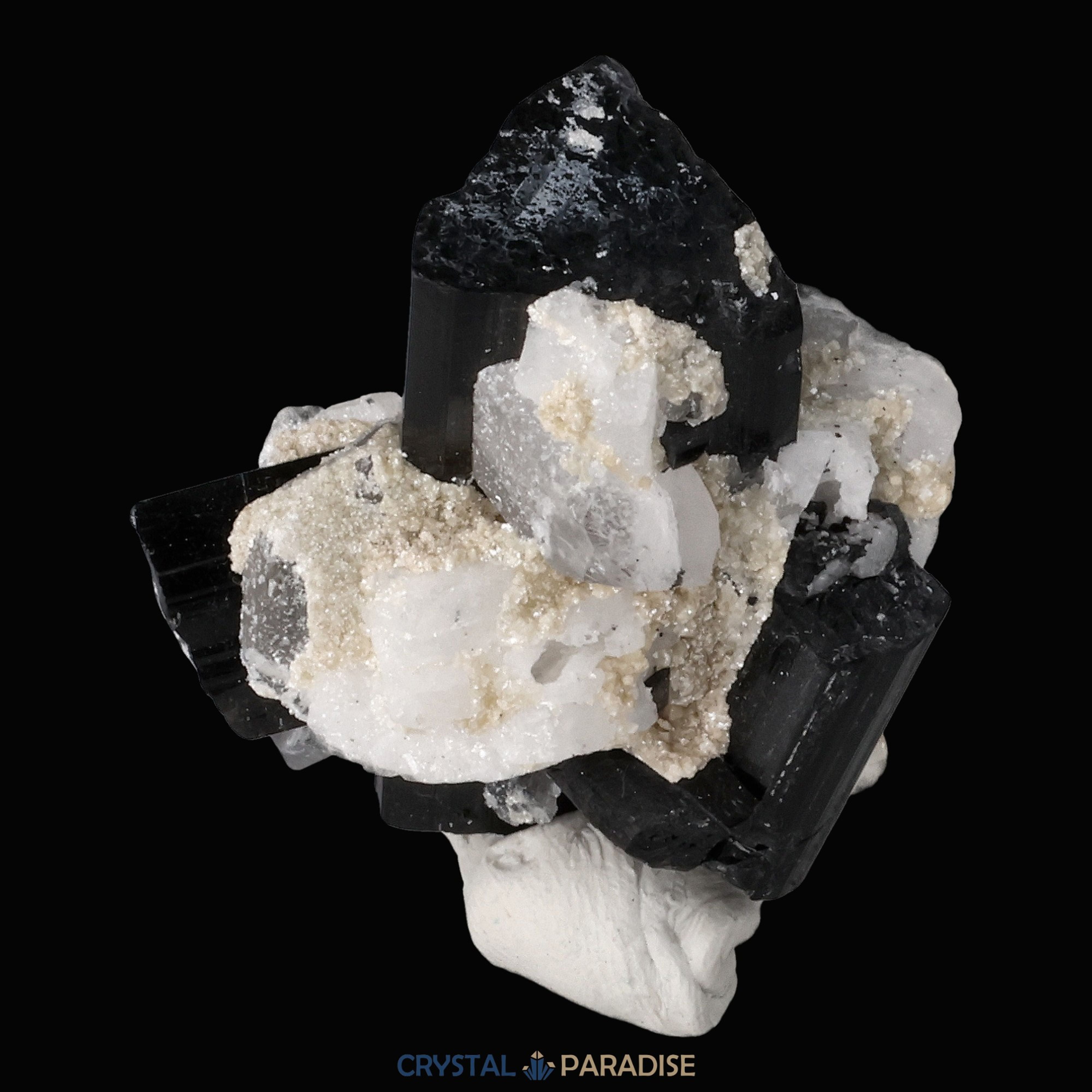 Schwarzer Schörl Turmalin an Himalaya Bergkristall (17g) – Ansicht 9