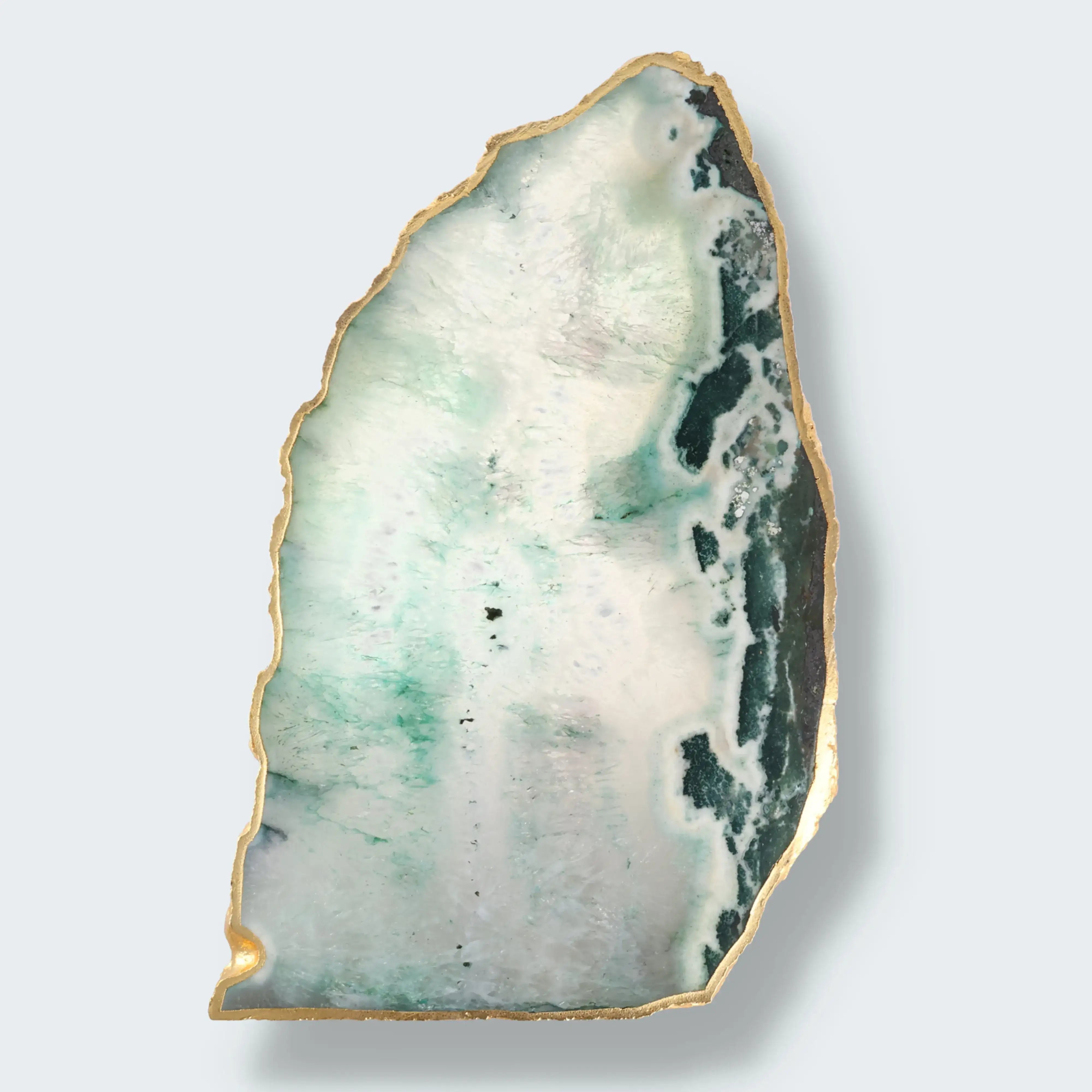 Achatscheibe grün-weiss mit Goldrand - (28 cm) 1230g