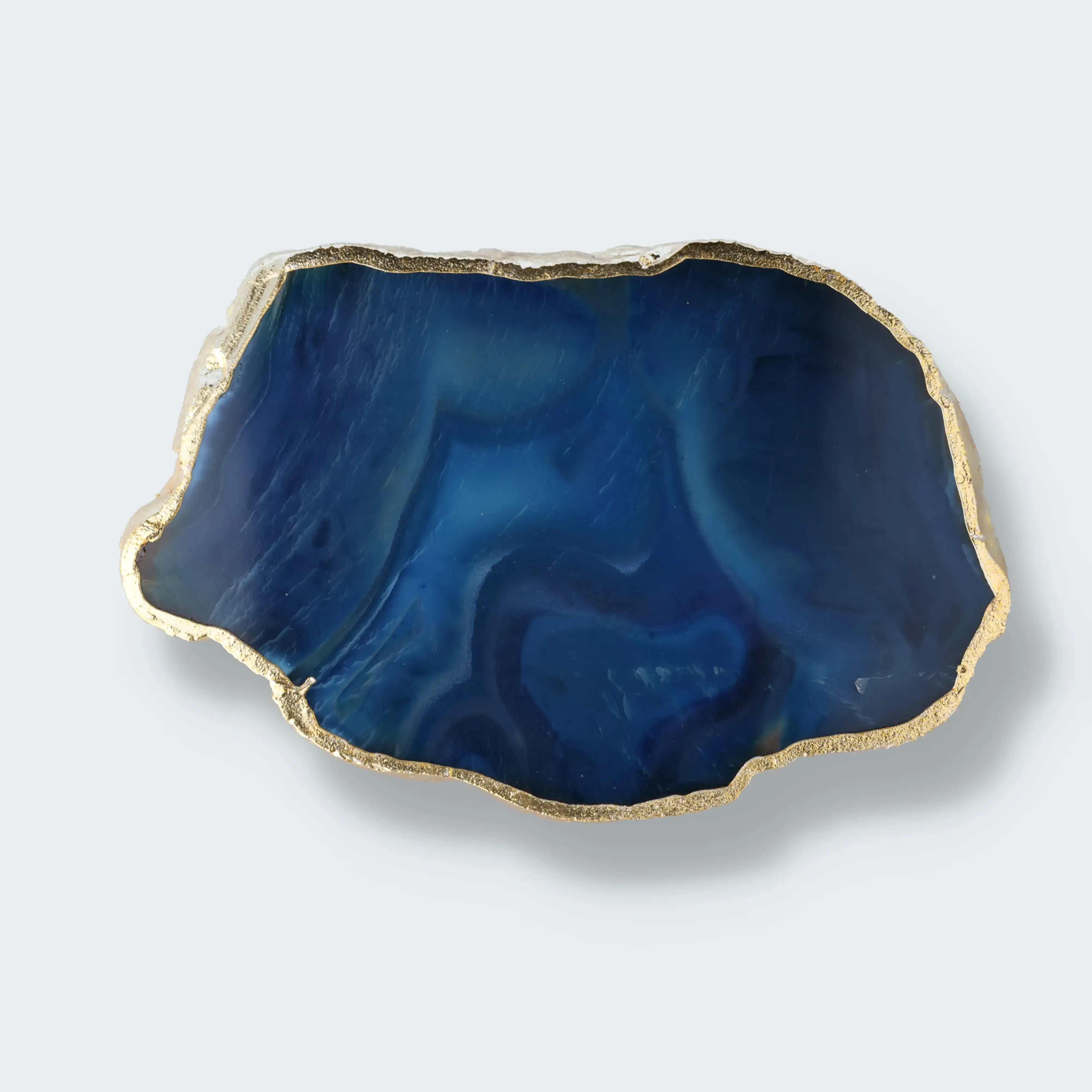 Achatscheibe blau-weiss mit Goldrand
