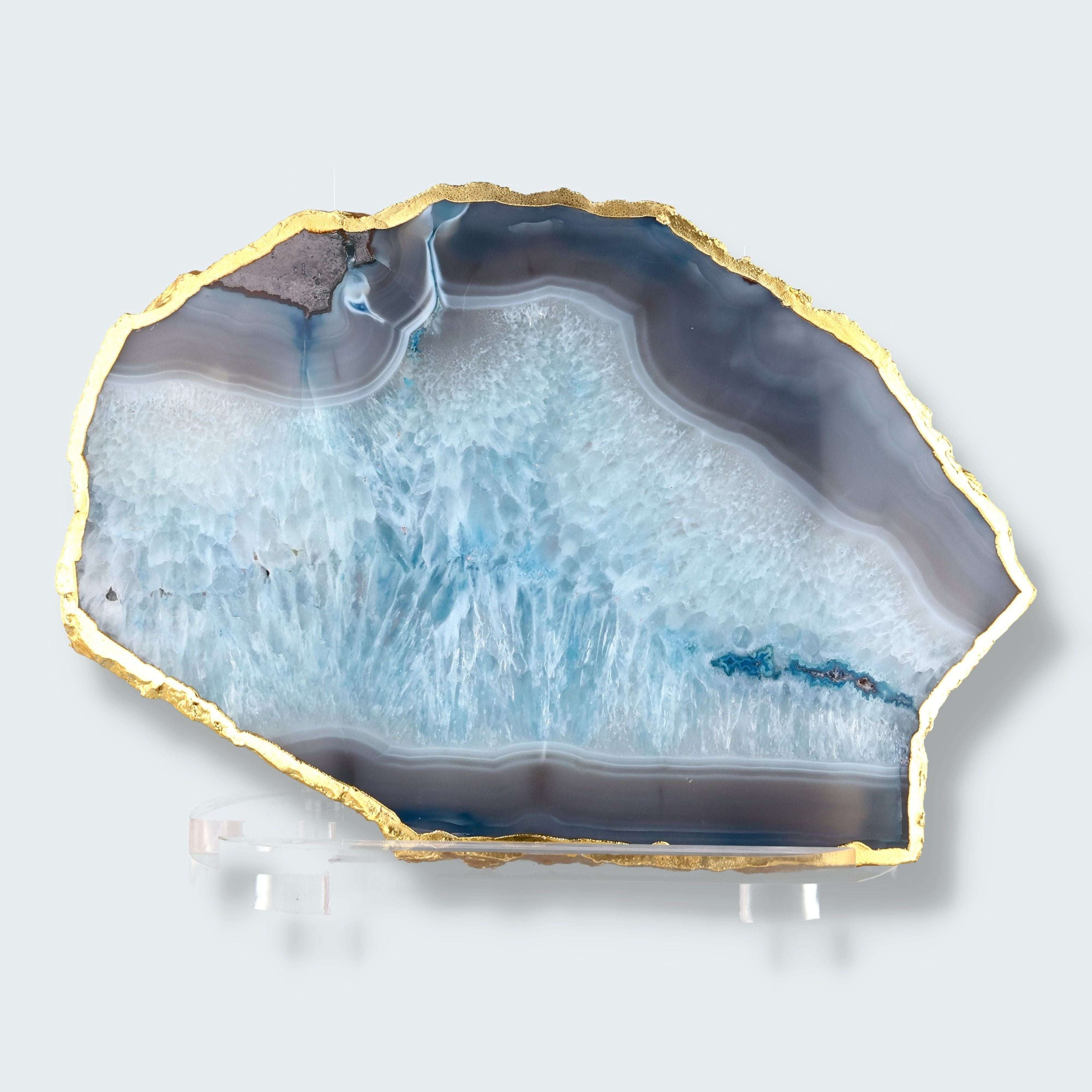 Achatscheibe blau-weiss mit Goldrand - ca. 25