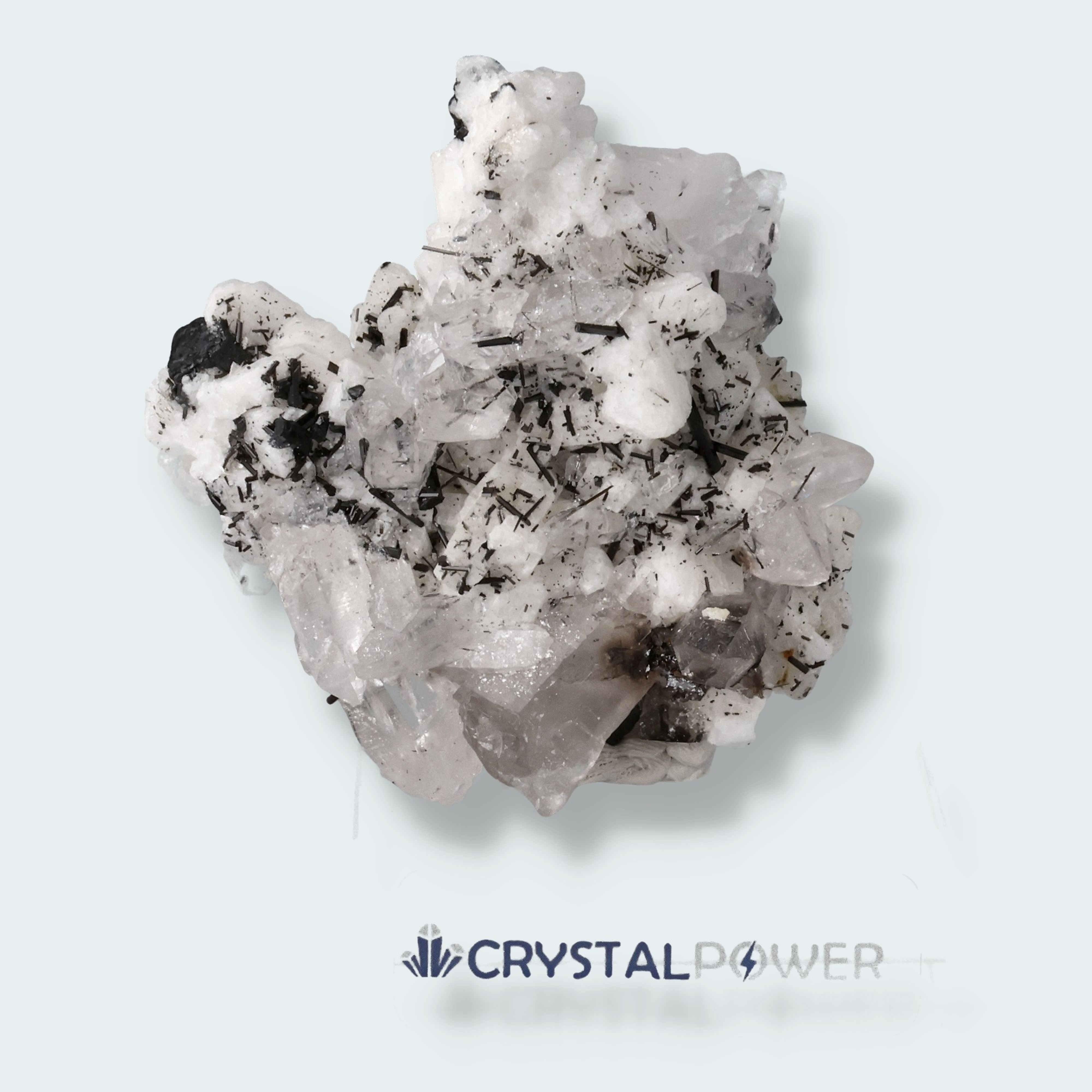 Schwarzer Schörl Turmalin an Himalaya Bergkristall (105g)