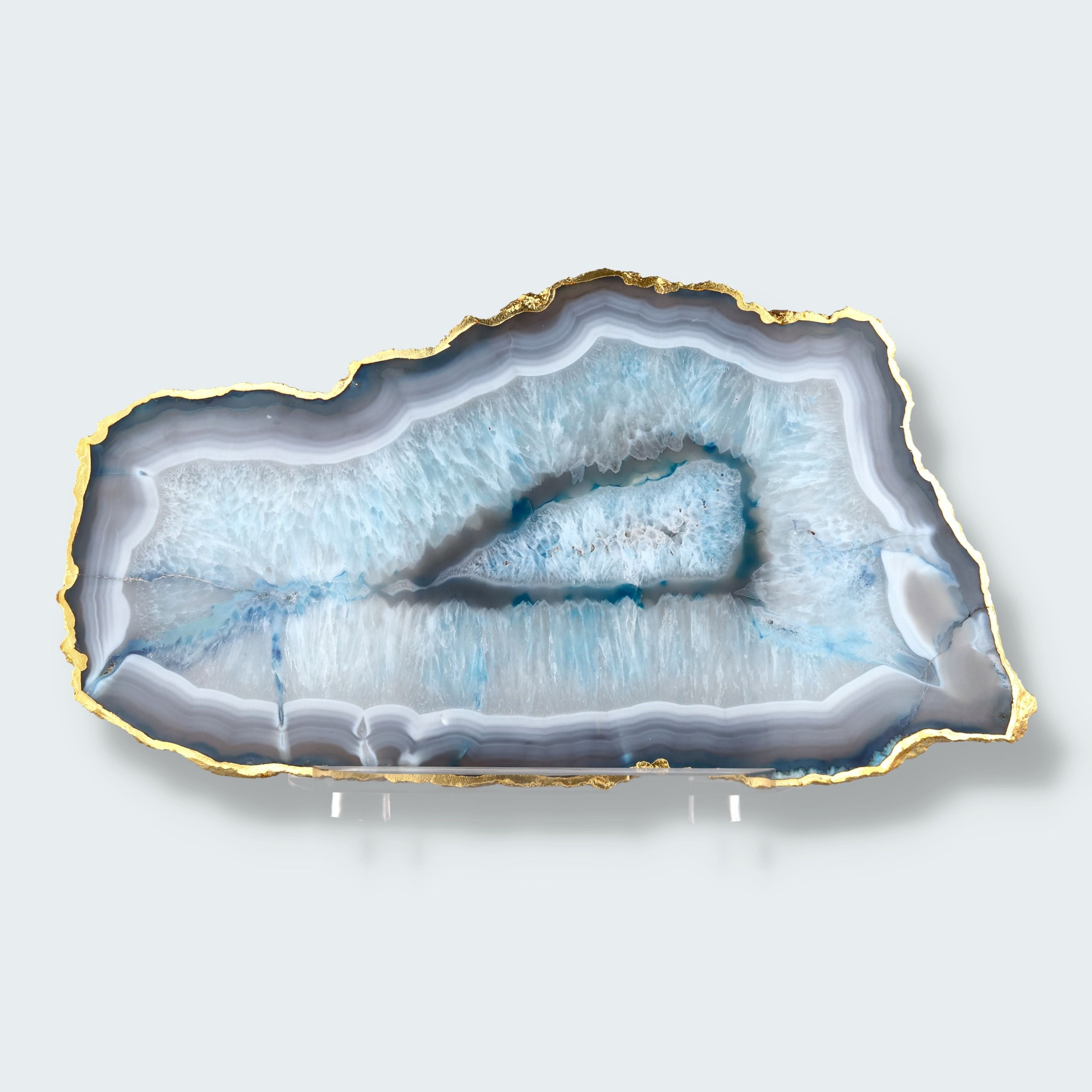 Achatscheibe blau-weiss mit Goldrand - ca. 36cm