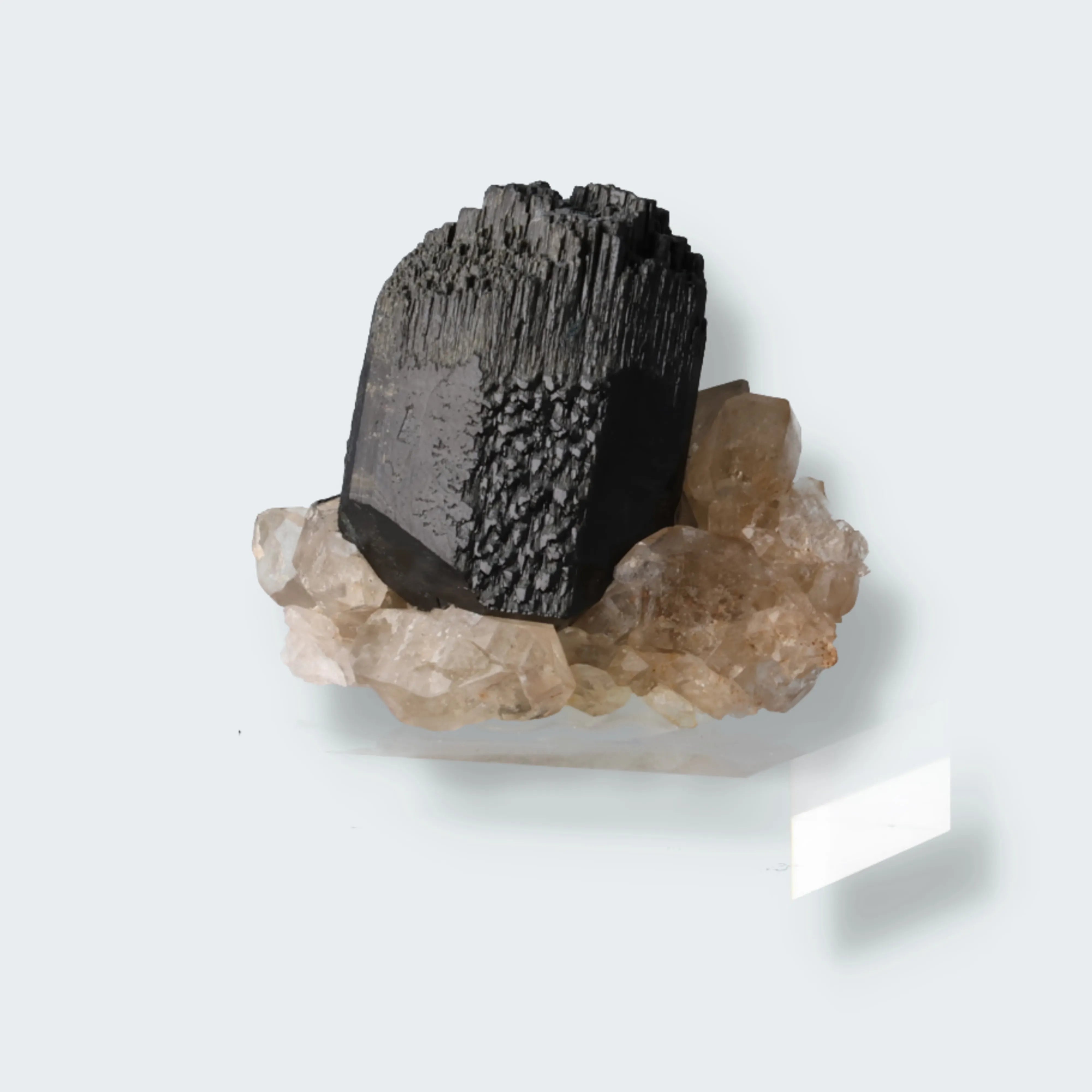 Rohe Schörl-Turmalinsäulen mit Rauchquarz, tiefschwarz und rauchig-grau, Mineralien Namibia, Erongo, 59 g