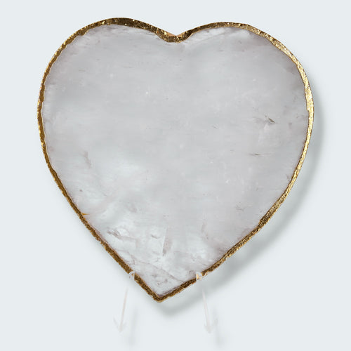 Bergkristall-Scheibe mit Goldrand in Herzform