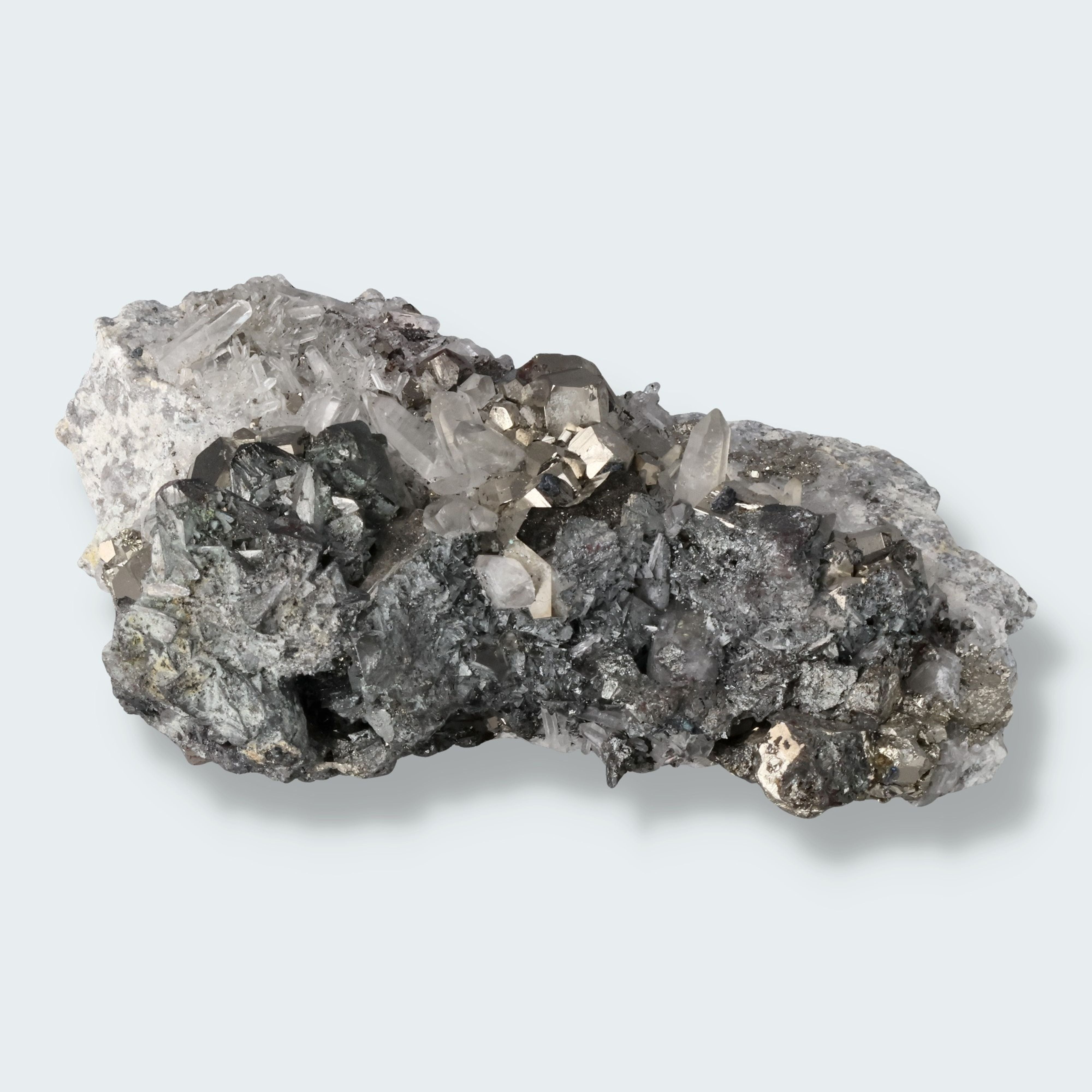 Pyrit an Bergkristall aus Indonesien (1082g)