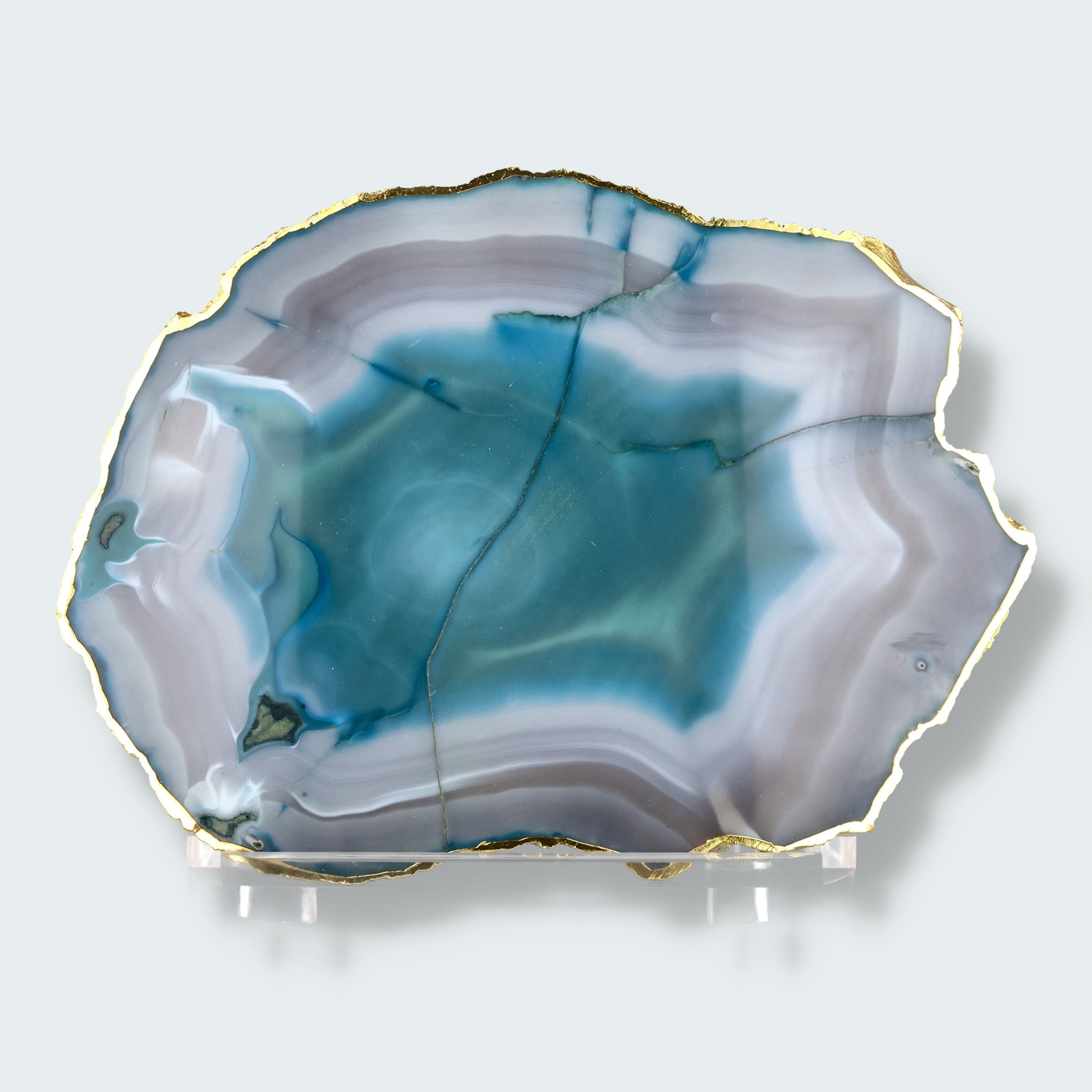 Achatscheibe grün-weiss mit Goldrand - ca. 28 cm