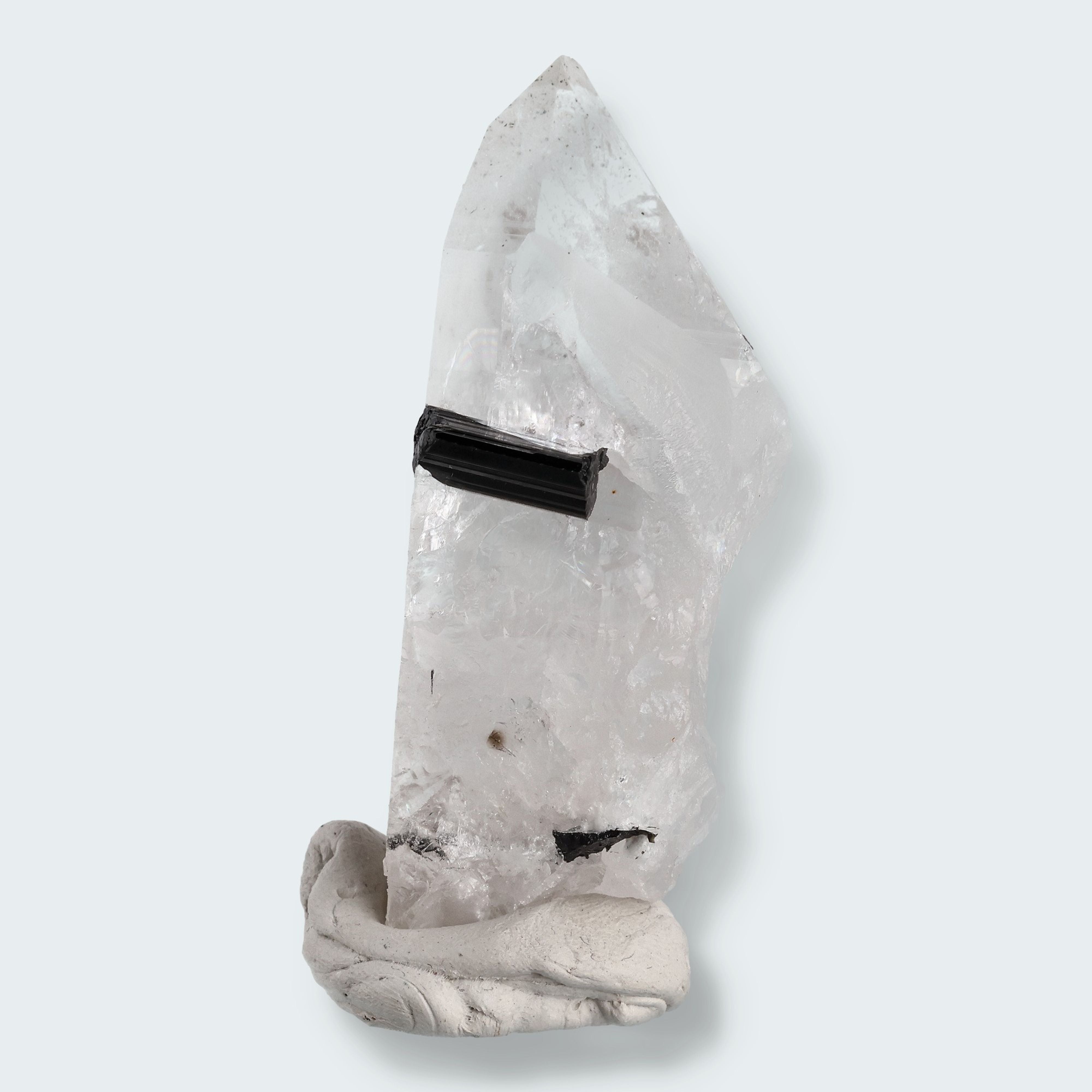 Schwarzer Schörl Turmalin an Himalaya Bergkristall (73g)