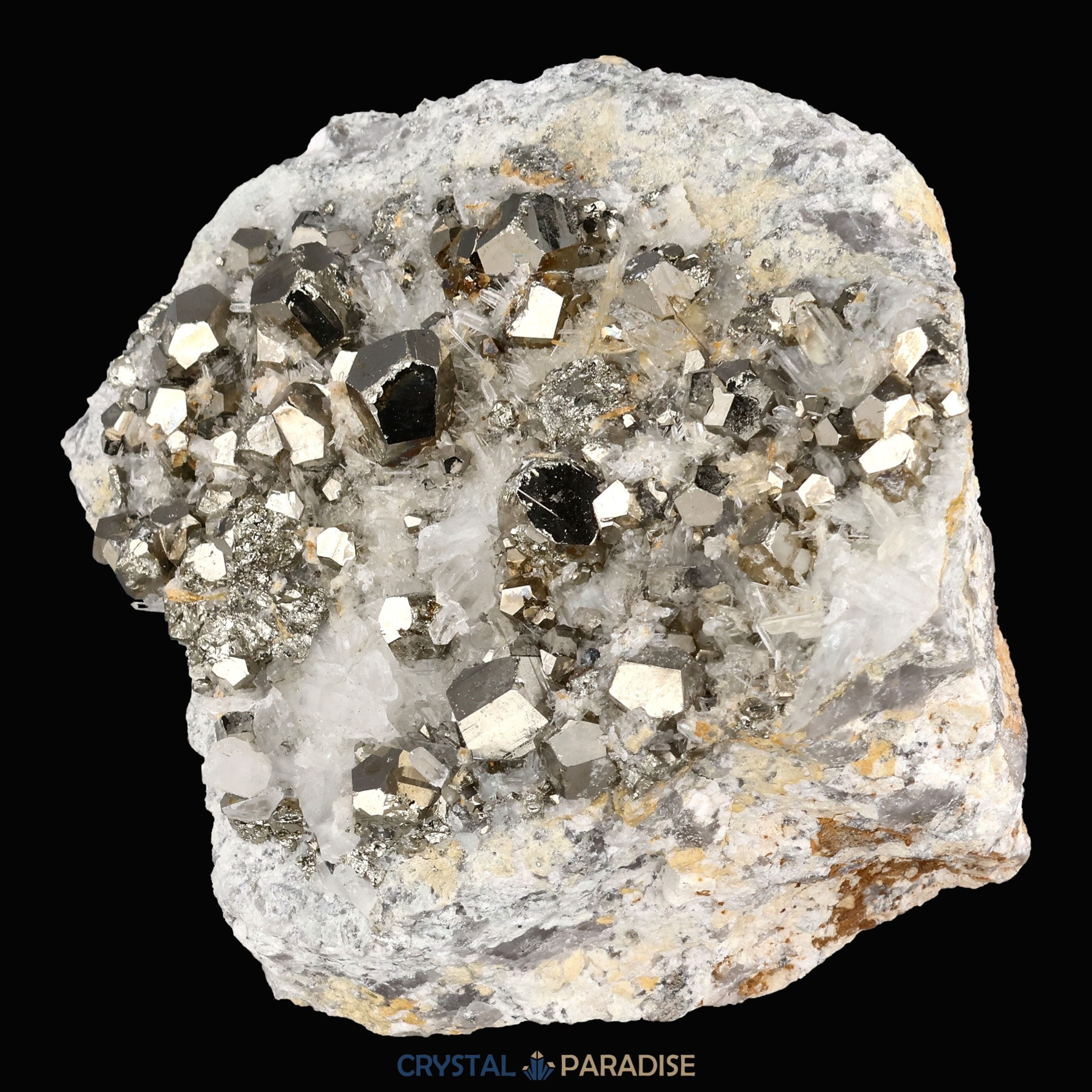 Pyrit an Bergkristall aus Indonesien (365g) - crystal paradise