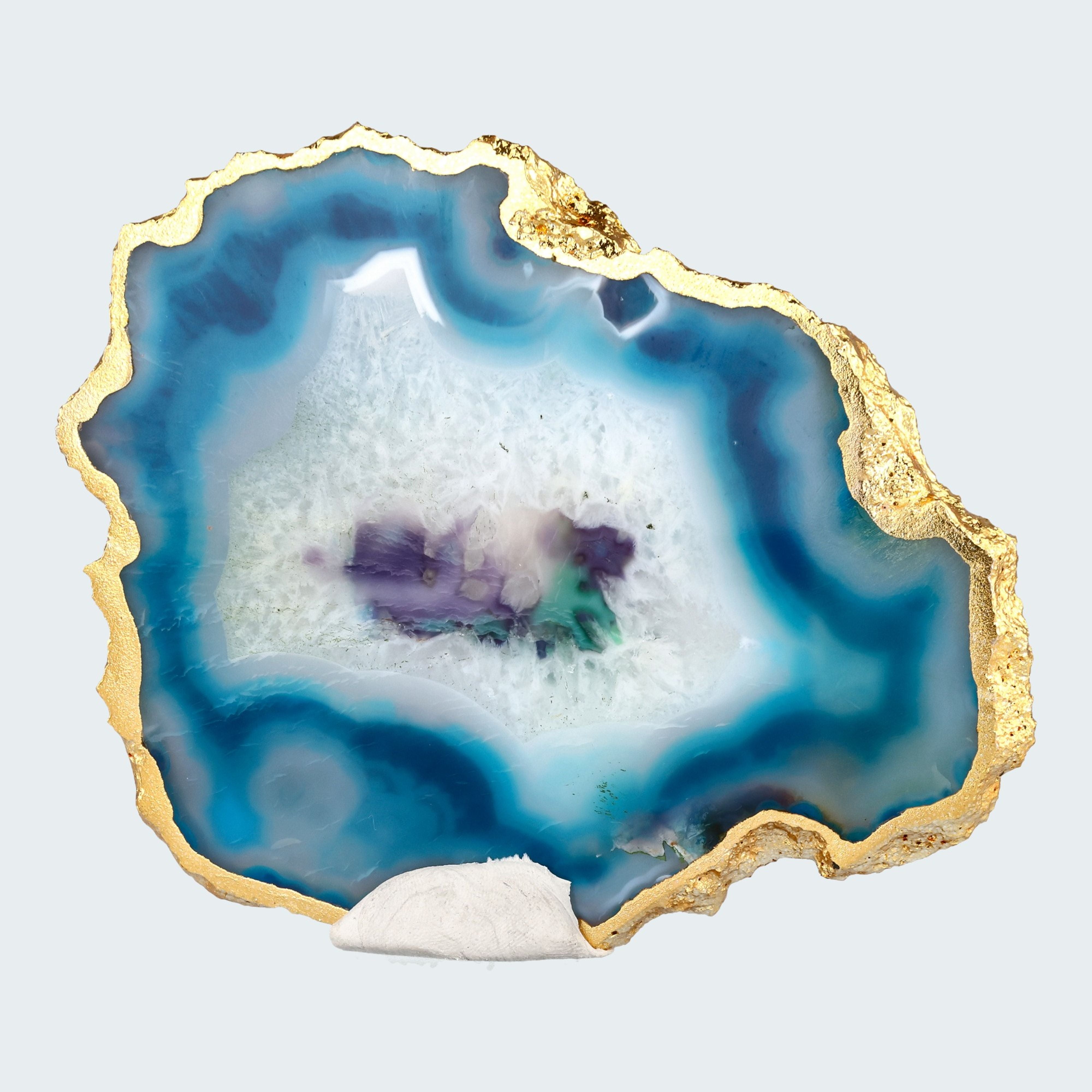 Achatscheibe türkis-weiss mit Goldrand - ca. 10 cm