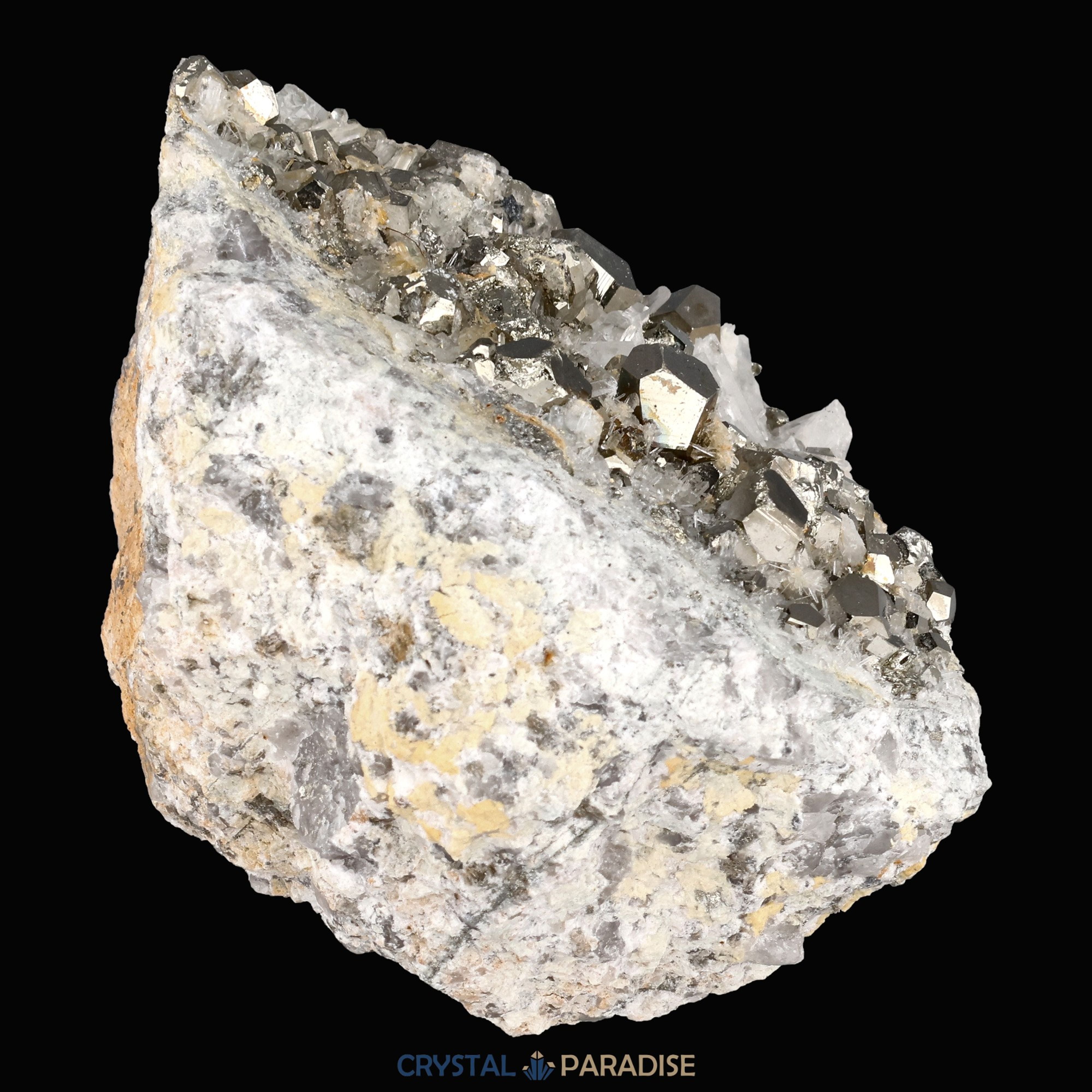 Pyrit an Bergkristall aus Indonesien (365g) - crystal paradise