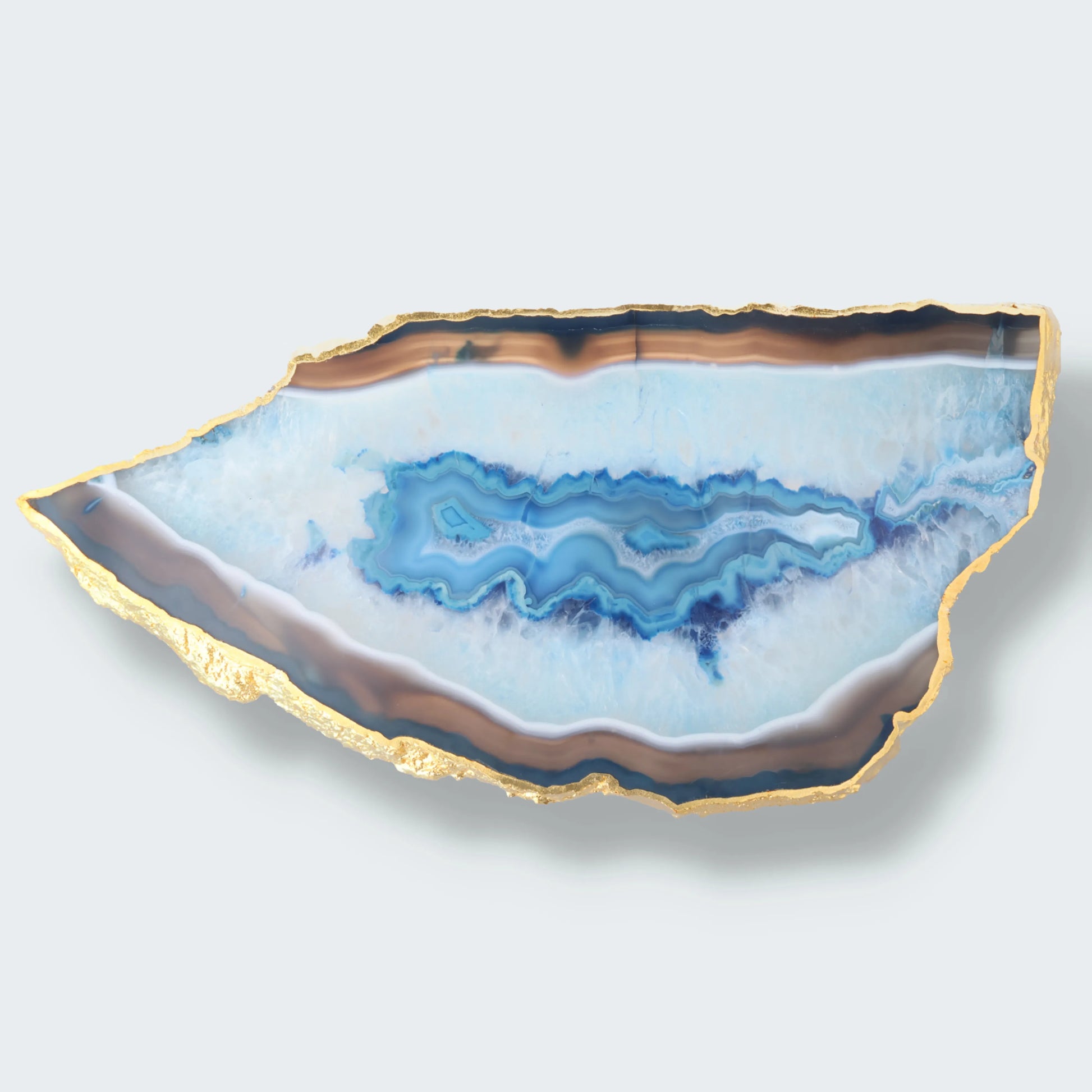 Achatscheibe blau-weiss mit Goldrand - ca. 36,5 cm Durchmesser (1670g)